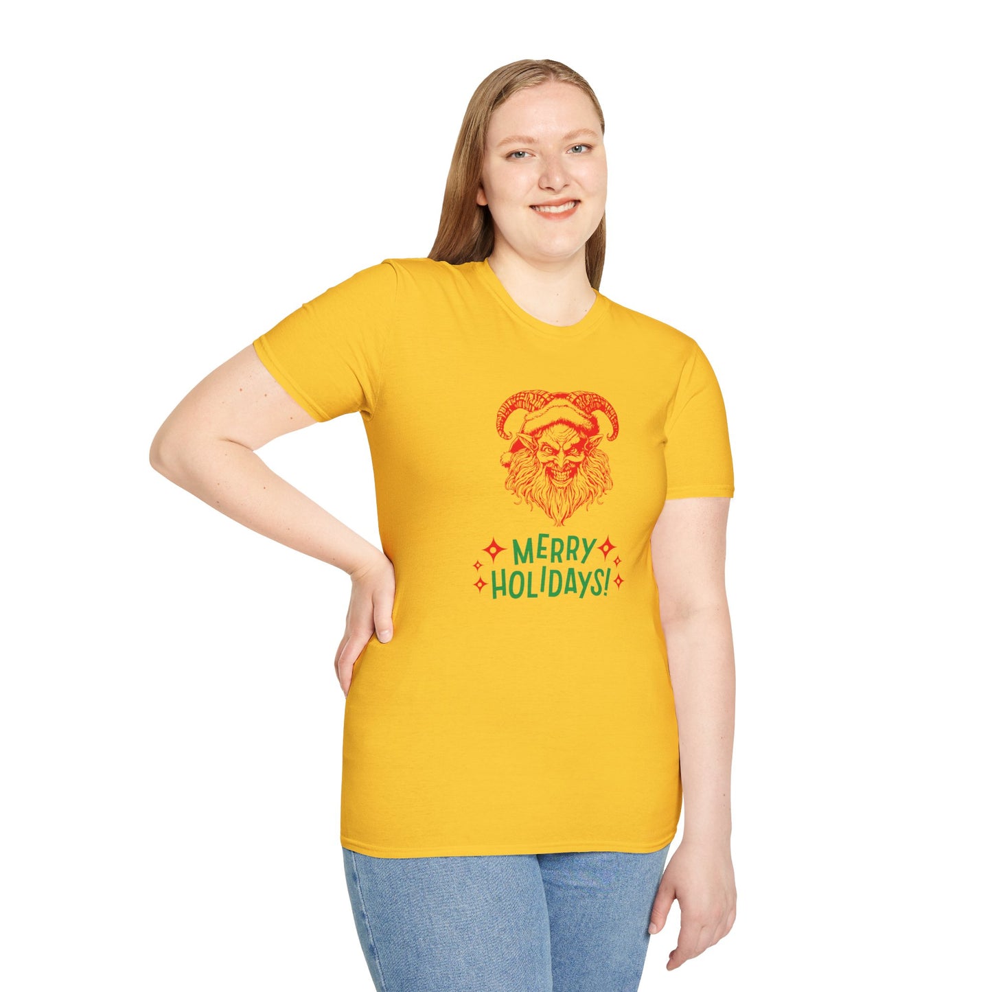 Smiling Krampus "Merry Holidays" Unisex T-Shirt | Ultra-Soft Cotton