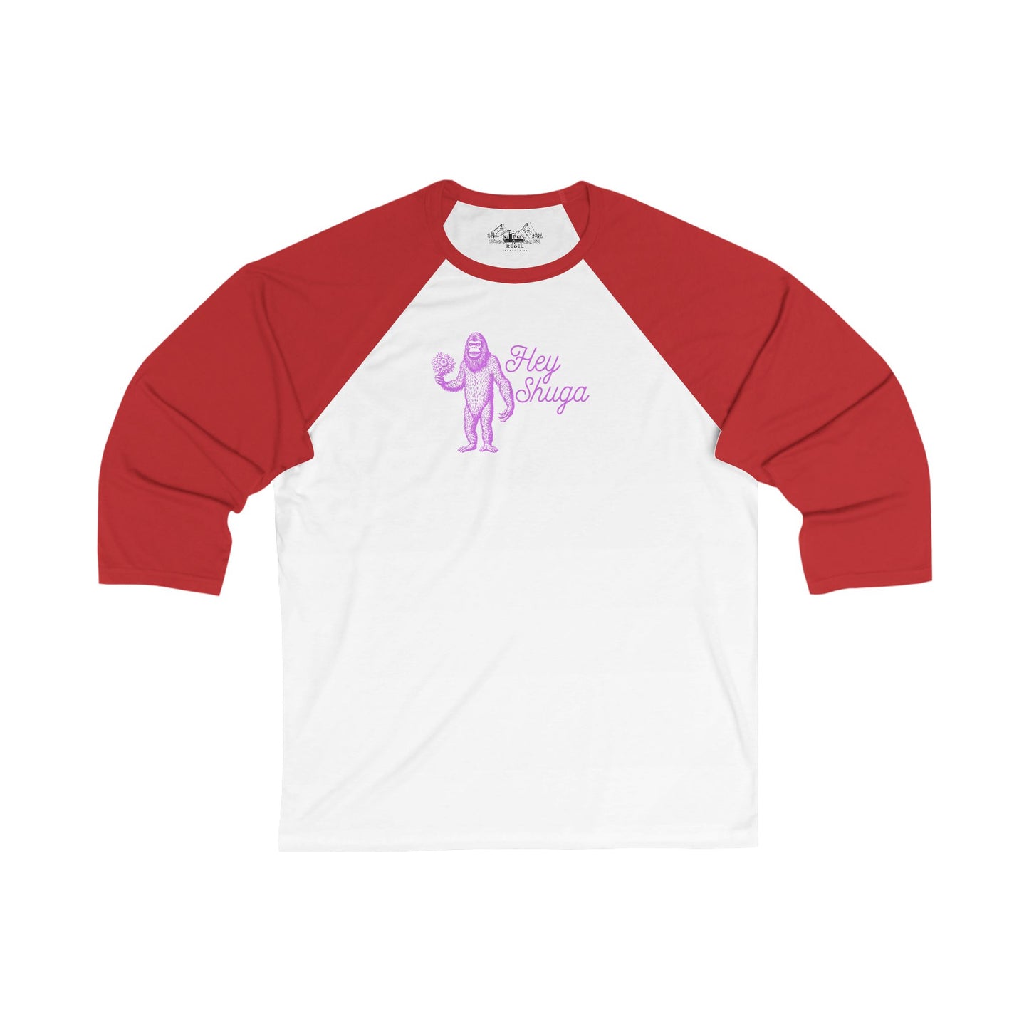 Hey Shuga 3/4 Sleeve Baseball Tee – Bigfoot with Flowers in Pink