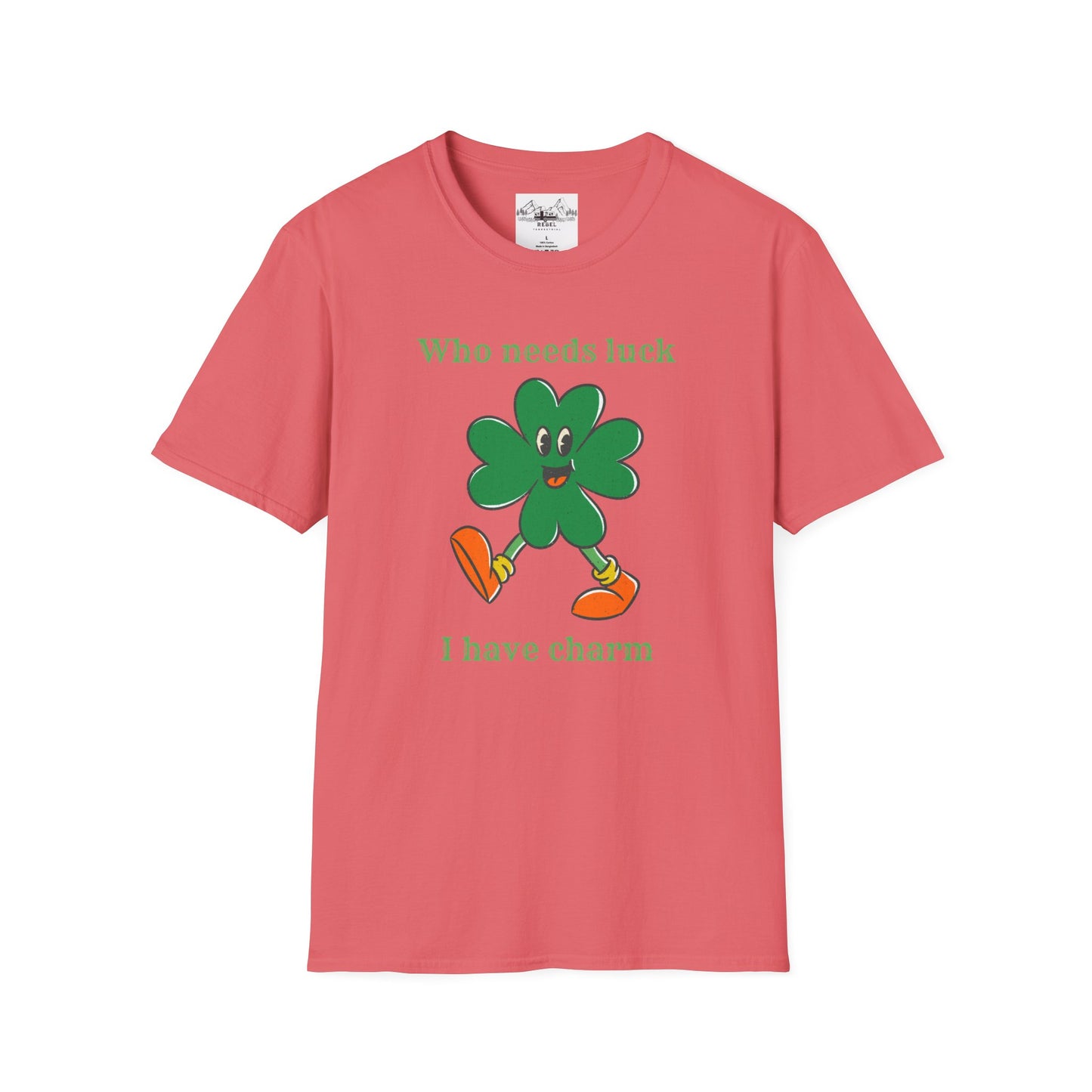 "Who Needs Luck" Graphic Tee – Cheerful Shamrock Character