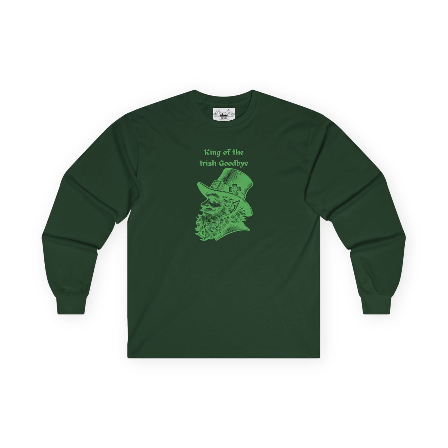 "King of the Irish Goodbye" Long Sleeve Tee – Hand-Drawn Leprechaun Graphic