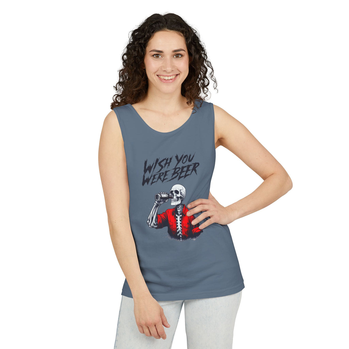 Wish You Were Beer – Funny Skeleton Tank Top