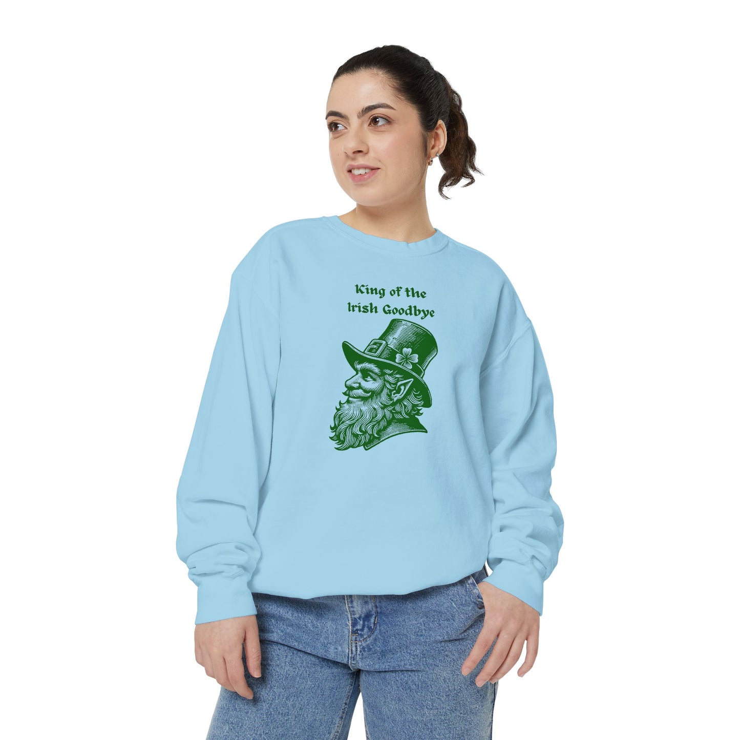 "King of the Irish Goodbye" Relaxed Fit Sweatshirt – Vintage Green Graphic
