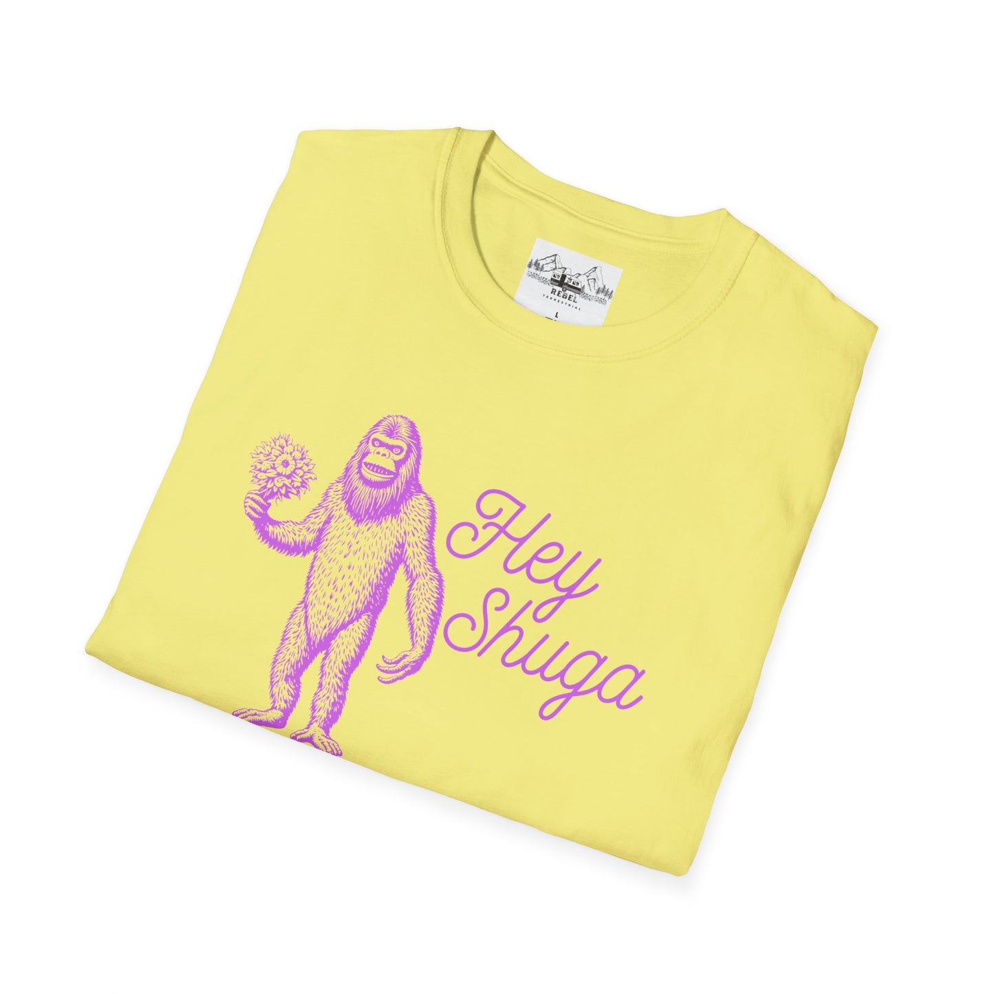 Hey Shuga Bigfoot T-Shirt – Unisex Softstyle Tee in Lurid Pink
