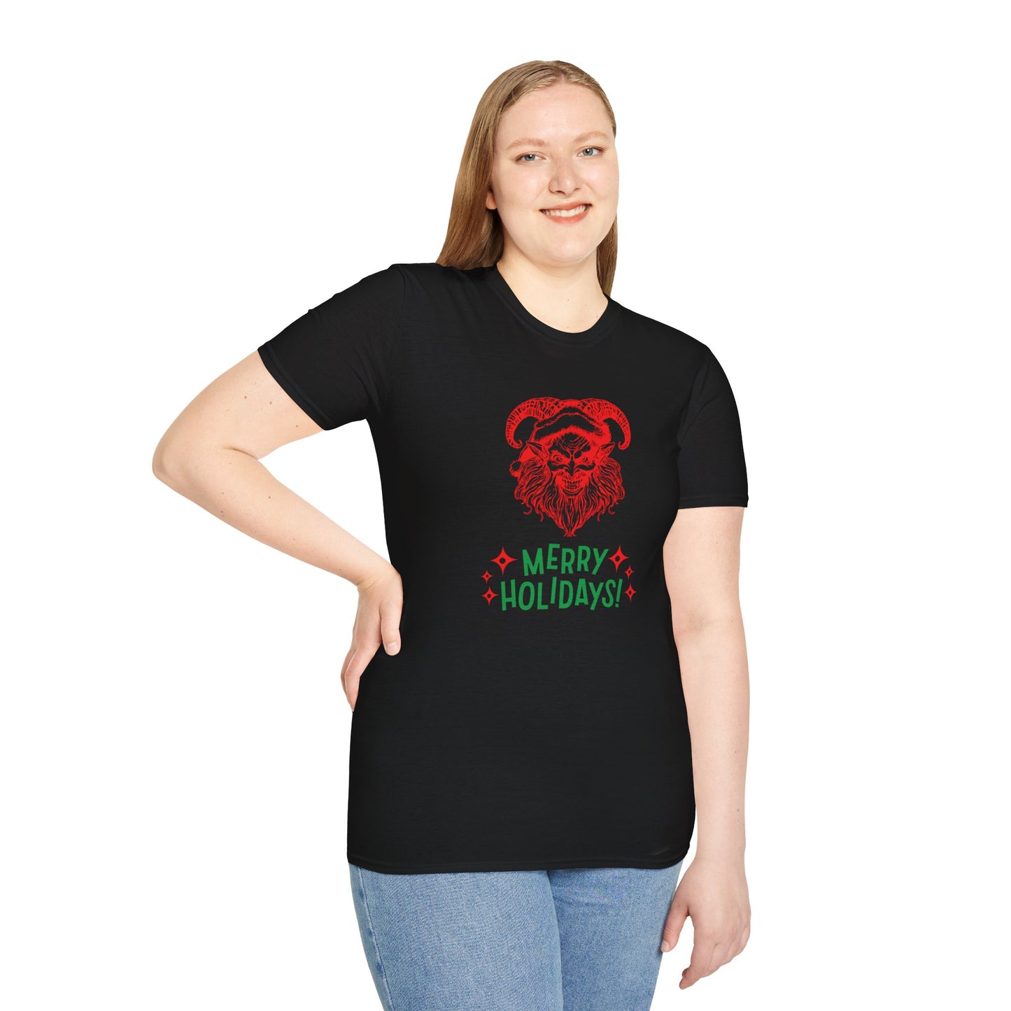 Smiling Krampus "Merry Holidays" Unisex T-Shirt | Ultra-Soft Cotton