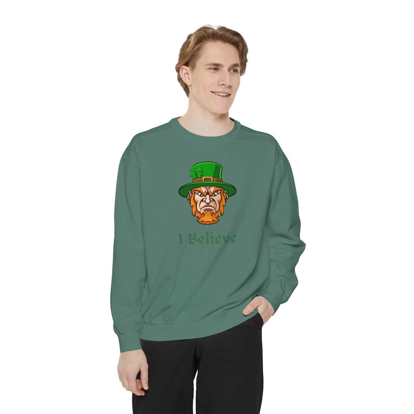 "I Believe" Relaxed Fit Sweatshirt – Bold Leprechaun Graphic