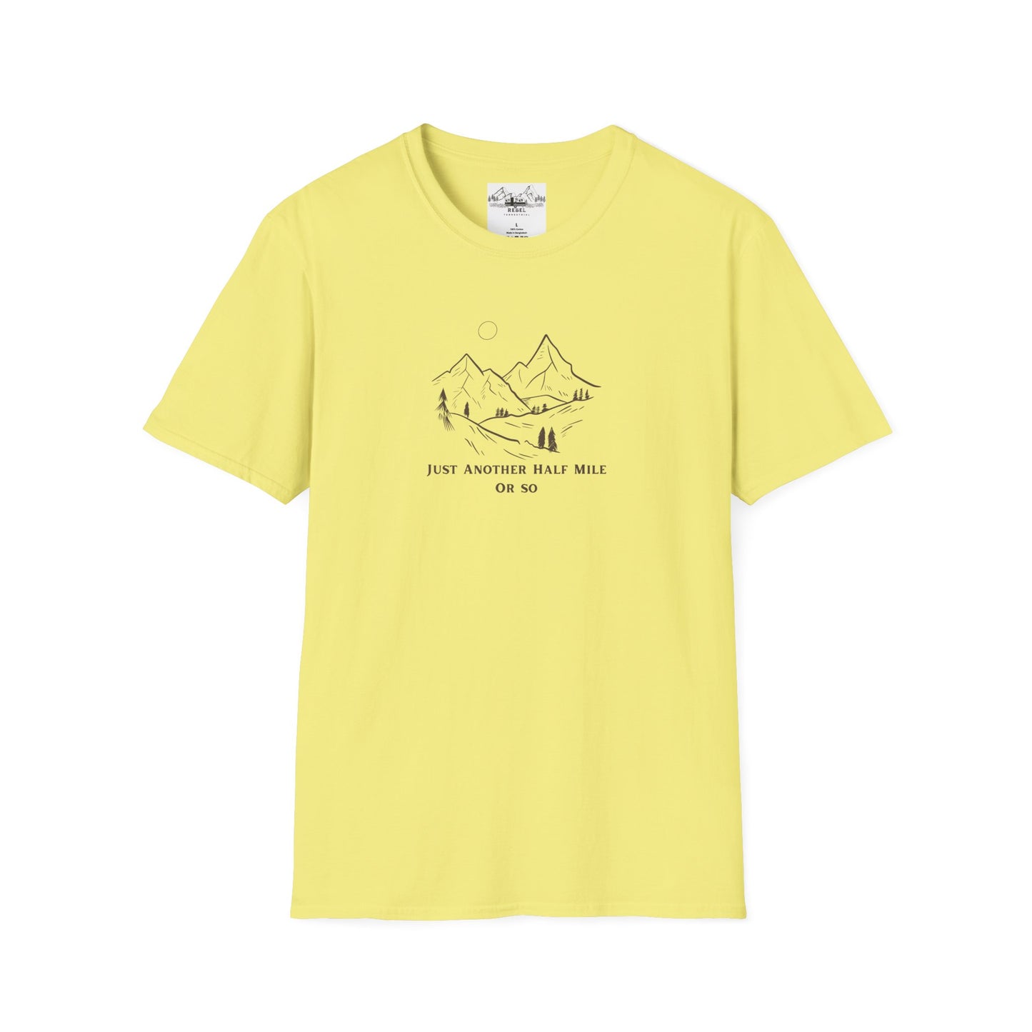 Just Another Half Mile or So | Minimalist Mountain Scene Unisex Softstyle T-Shirt