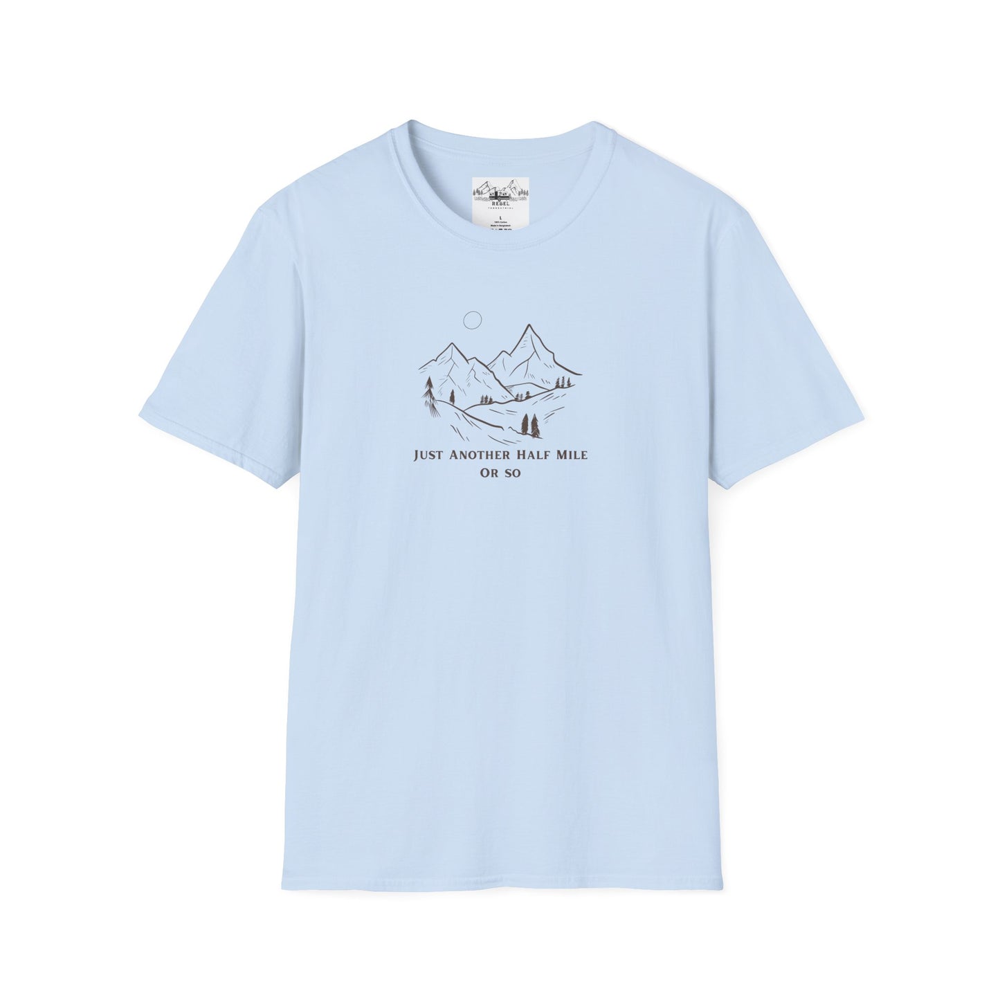 Just Another Half Mile or So | Minimalist Mountain Scene Unisex Softstyle T-Shirt