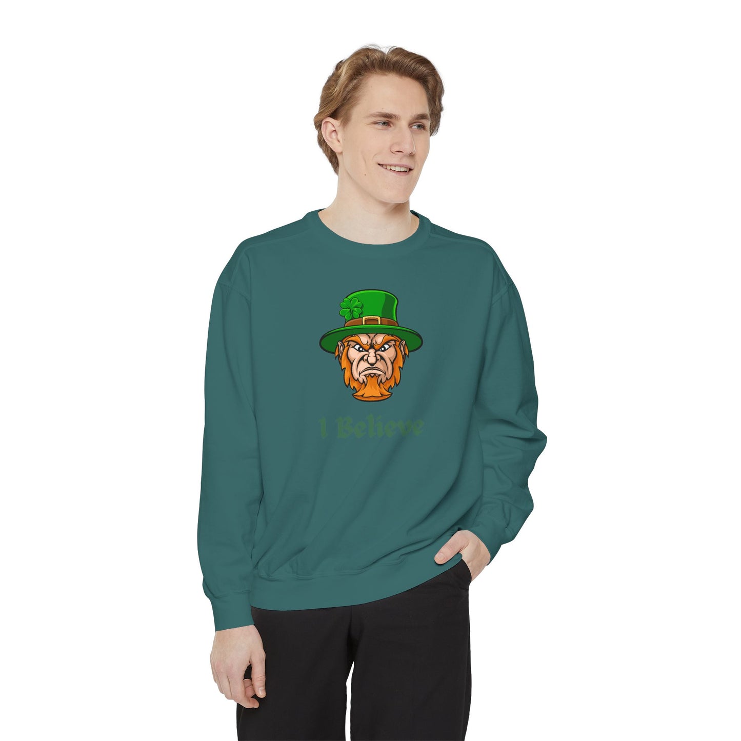 "I Believe" Relaxed Fit Sweatshirt – Bold Leprechaun Graphic