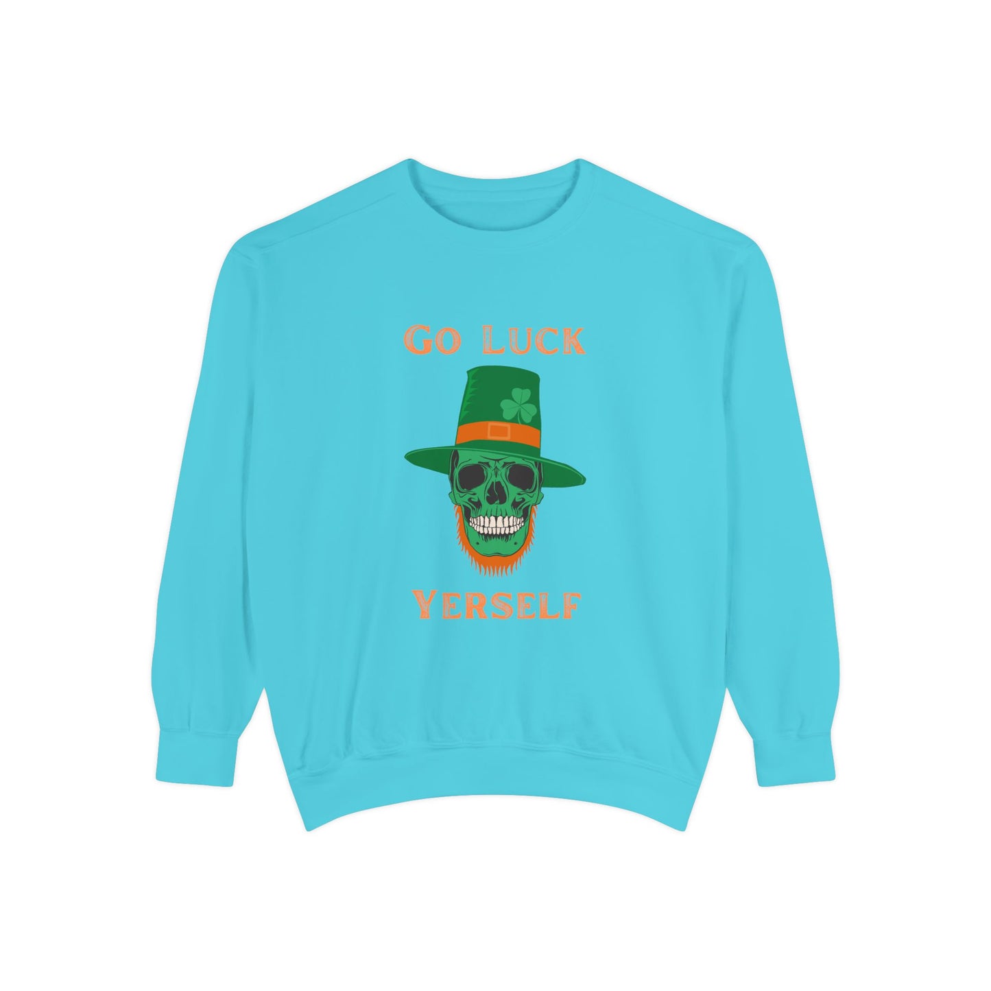 "Go Luck Yerself" Relaxed Fit Sweatshirt – Vintage Emerald Skull