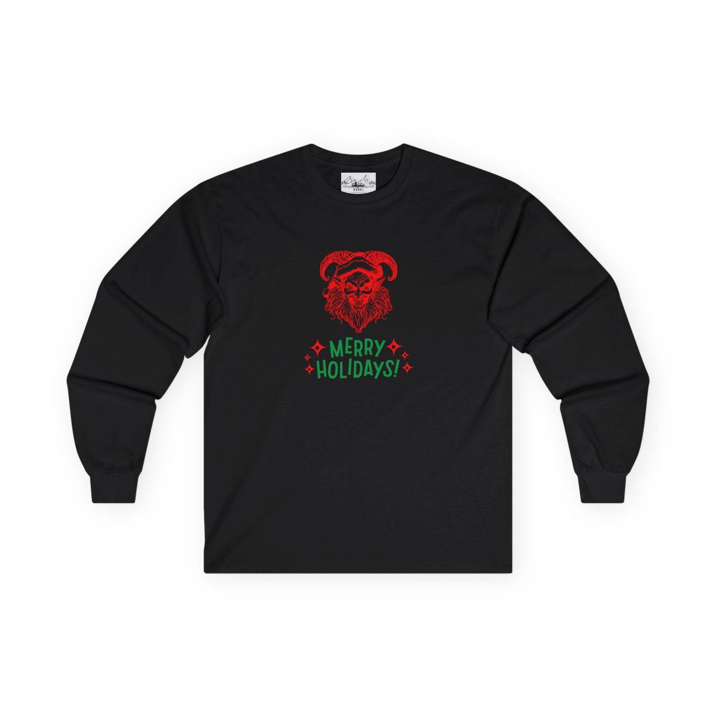 Smiling Krampus "Merry Holidays" Vintage Long Sleeve Tee | Dark Holiday Humor