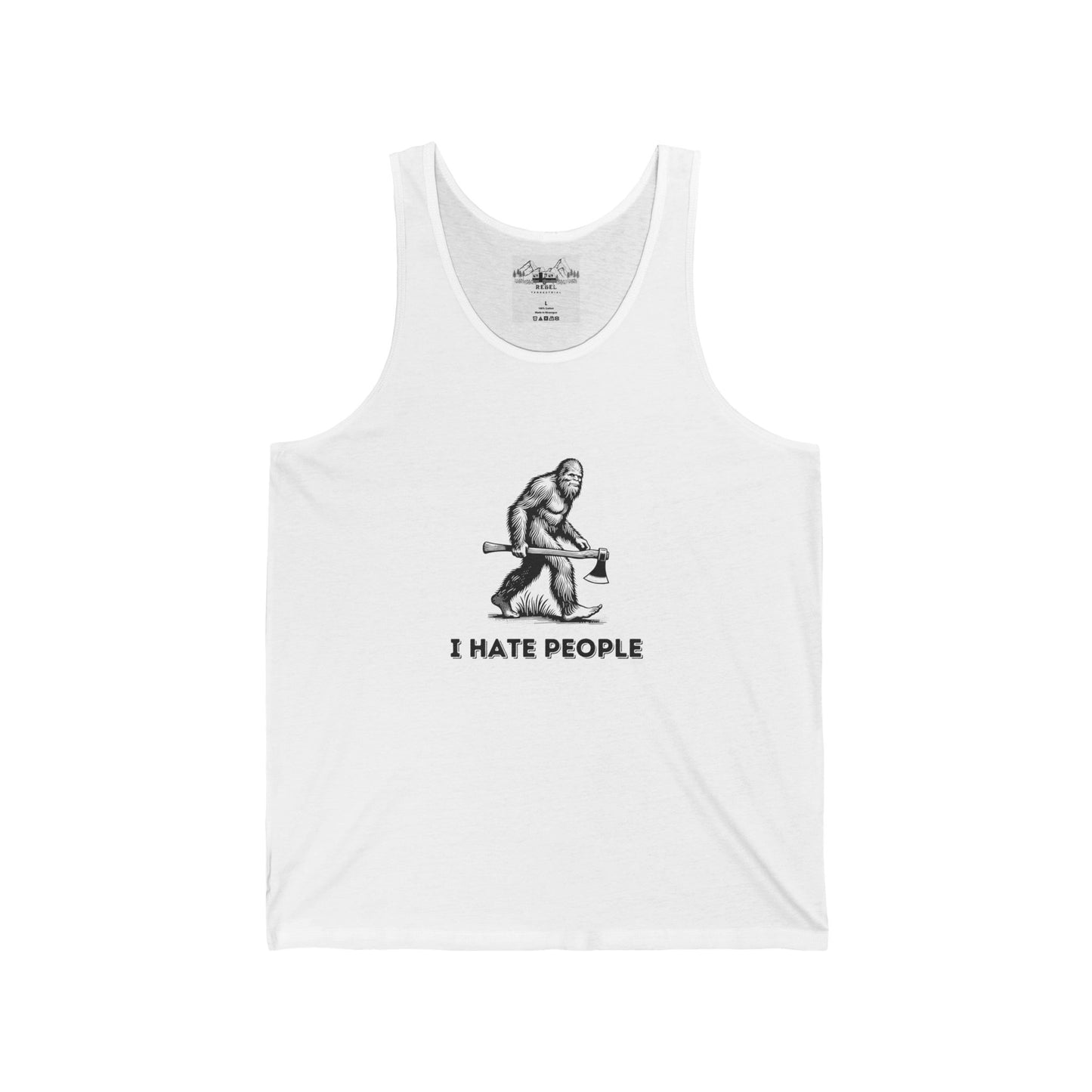 Bigfoot with Axe – "I Hate People" Unisex Jersey Tank
