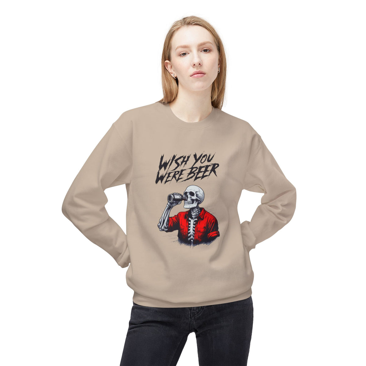 Wish You Were Beer – Skeleton Crewneck Sweatshirt