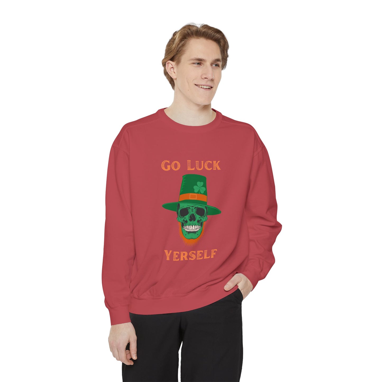 "Go Luck Yerself" Relaxed Fit Sweatshirt – Vintage Emerald Skull