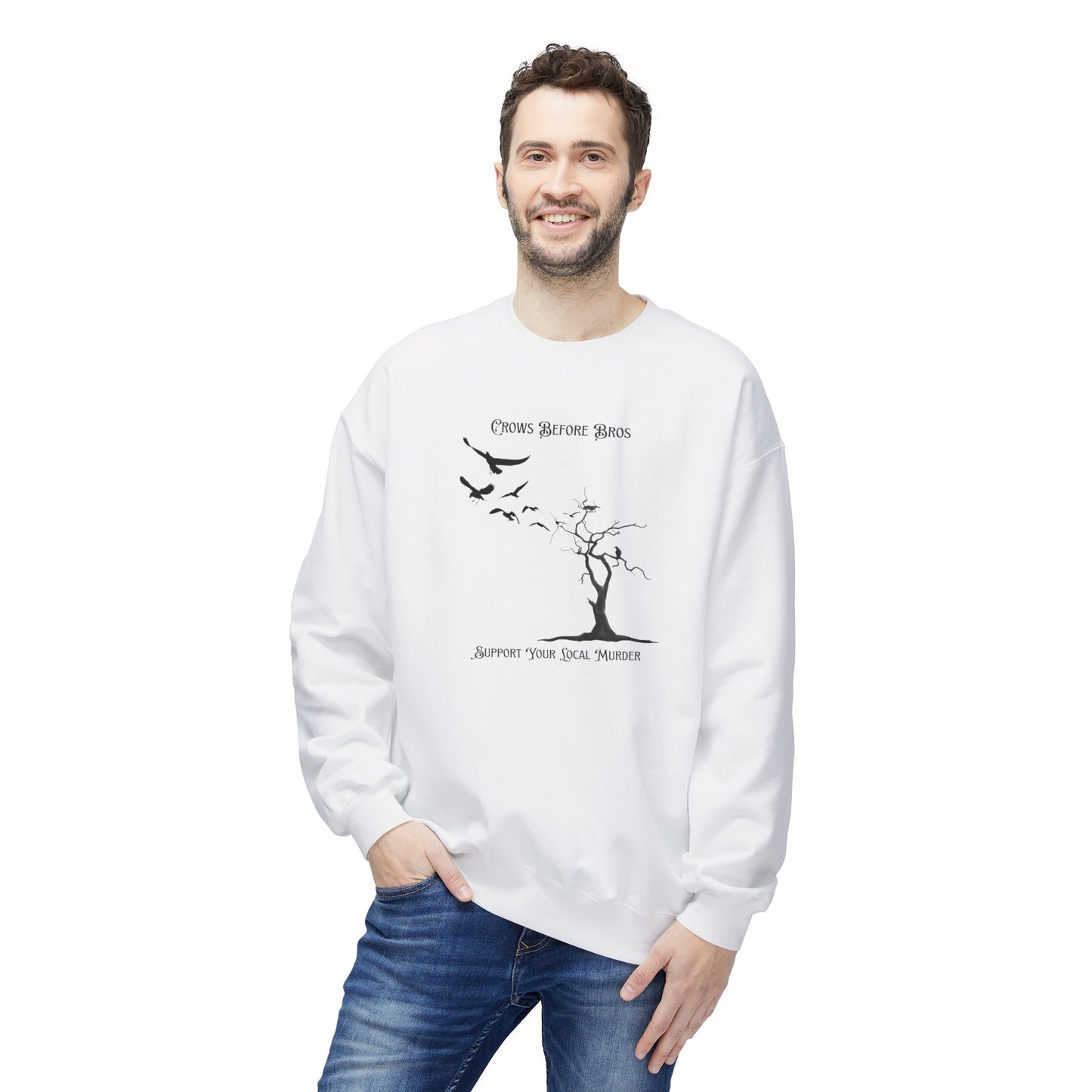 "Crows Before Bros" Unisex Midweight Fleece Crewneck Sweatshirt