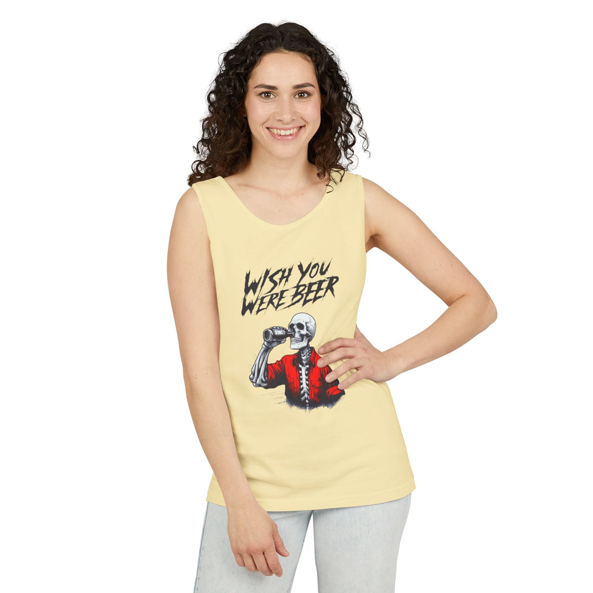 Wish You Were Beer – Funny Skeleton Tank Top