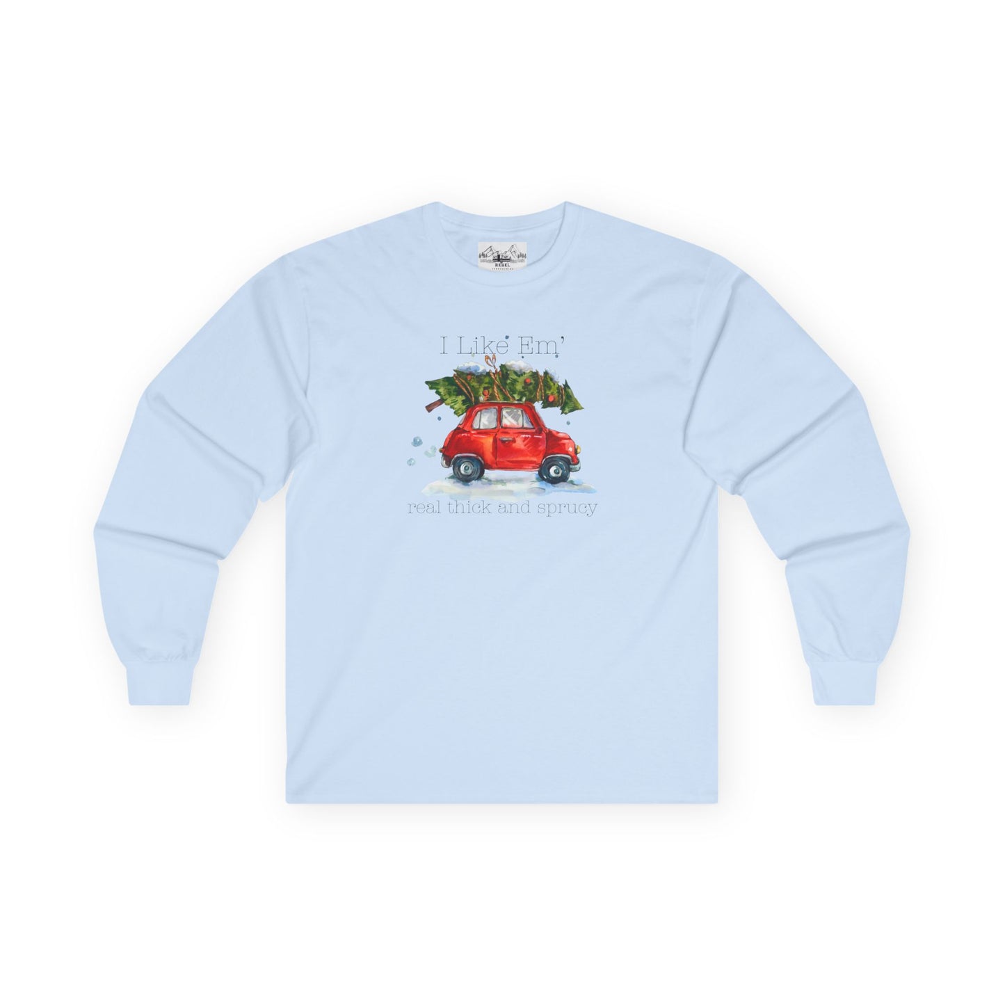 I Like 'Em Real Thick and Sprucy Ultra Cotton Long Sleeve Tee | Watercolor Retro Car & Tree