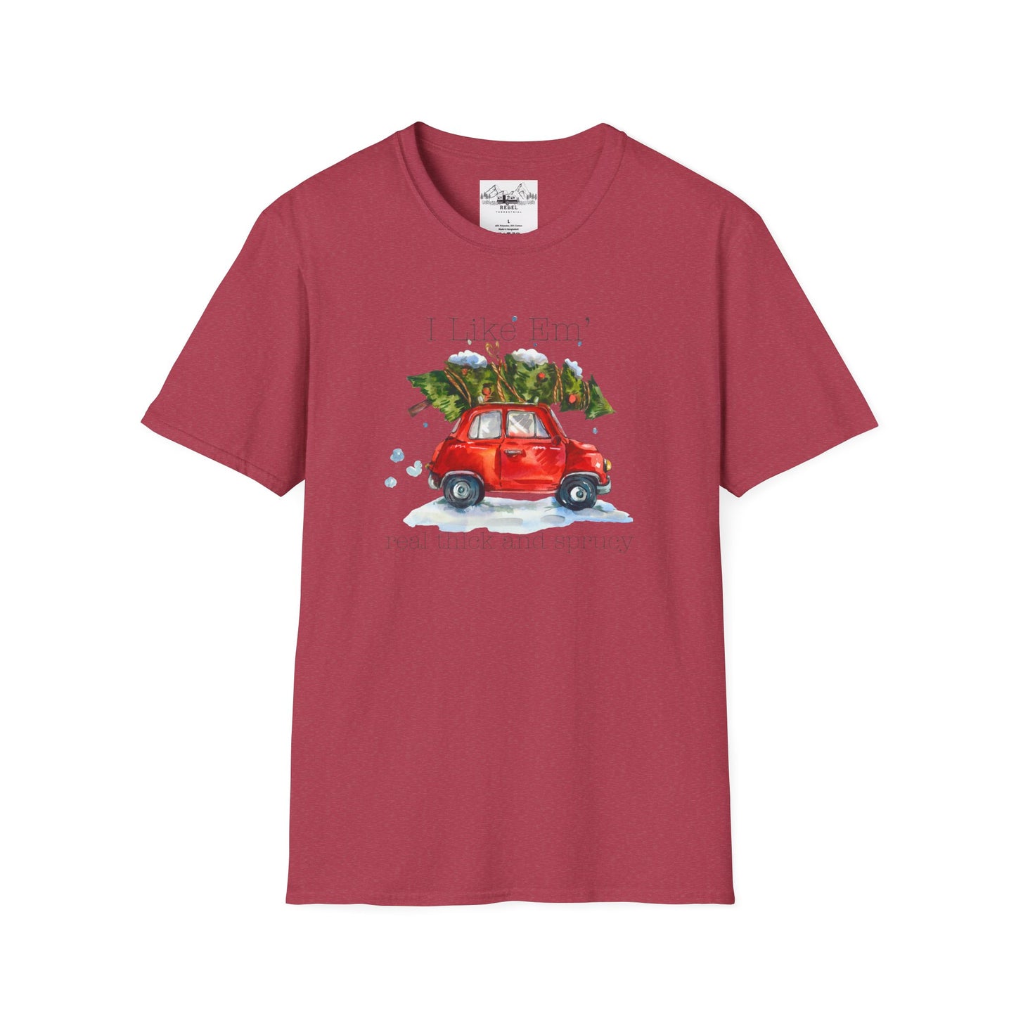 I Like 'Em Real Thick and Sprucy T-Shirt | Watercolor Retro Car & Tree