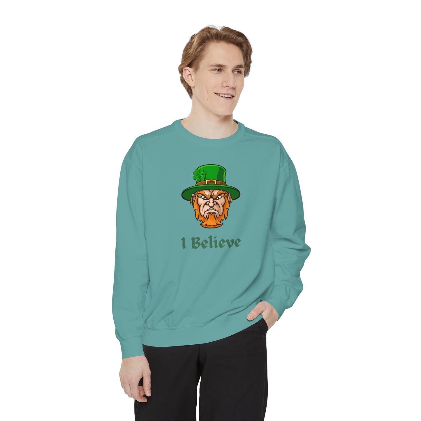 "I Believe" Relaxed Fit Sweatshirt – Bold Leprechaun Graphic