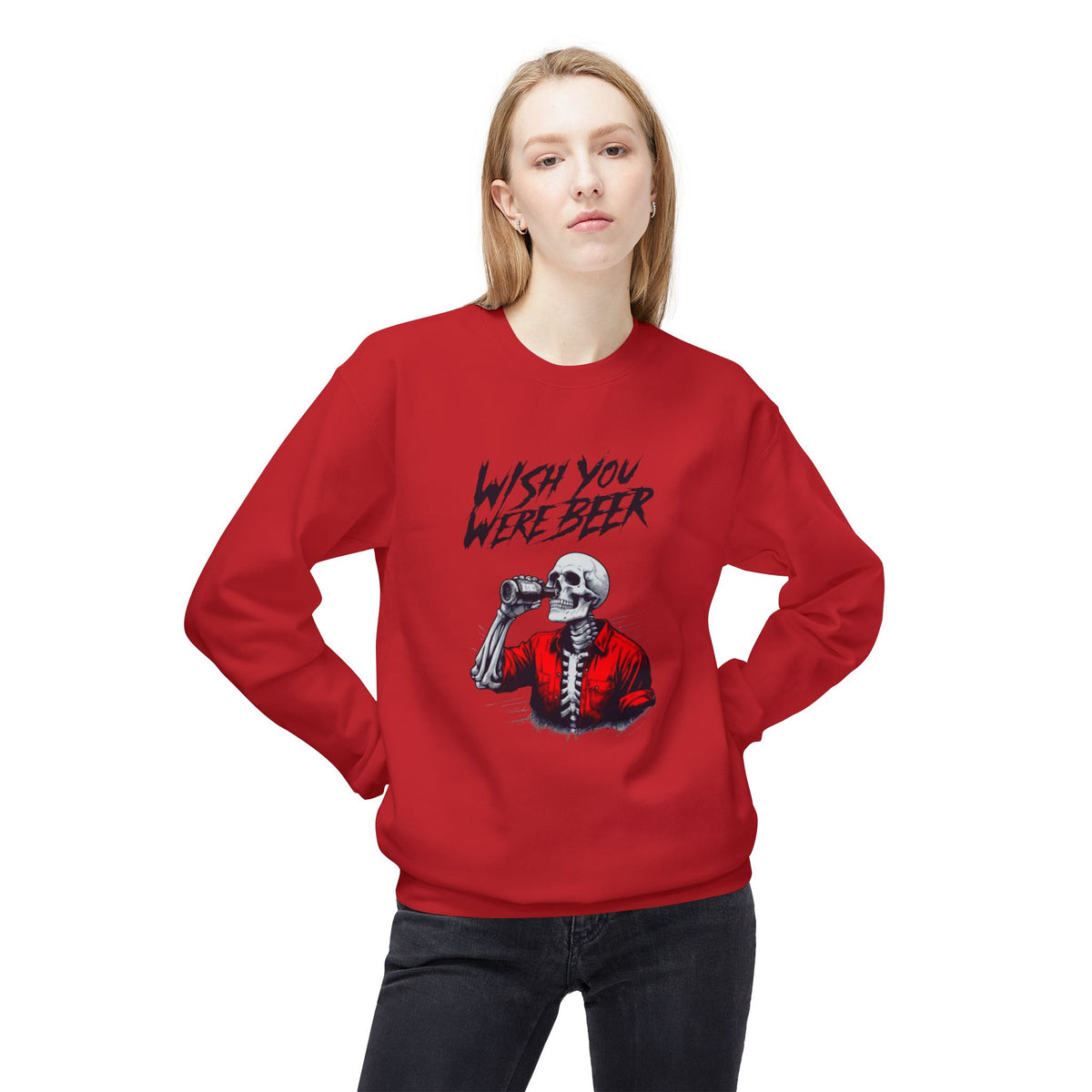 Wish You Were Beer – Skeleton Crewneck Sweatshirt