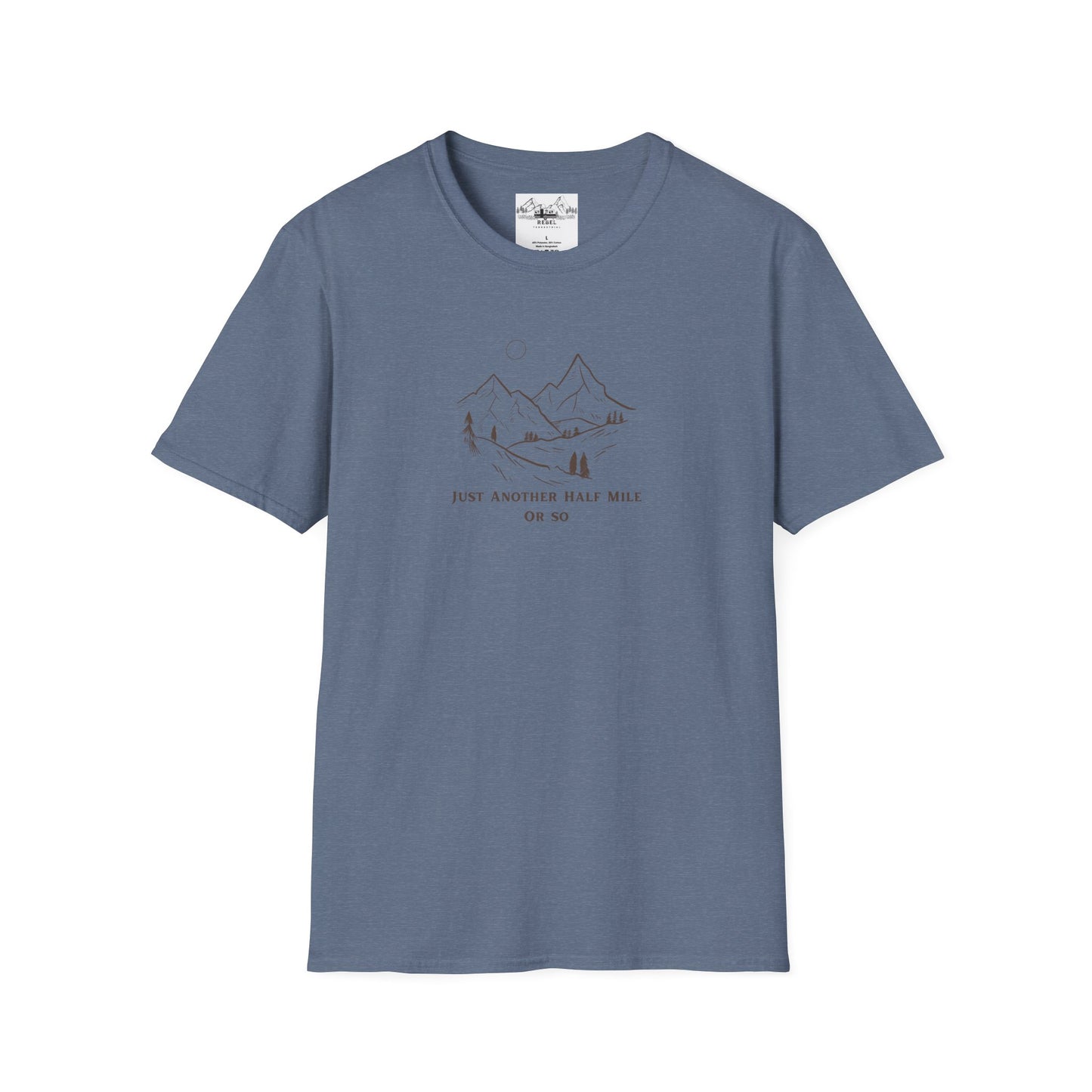 Just Another Half Mile or So | Minimalist Mountain Scene Unisex Softstyle T-Shirt