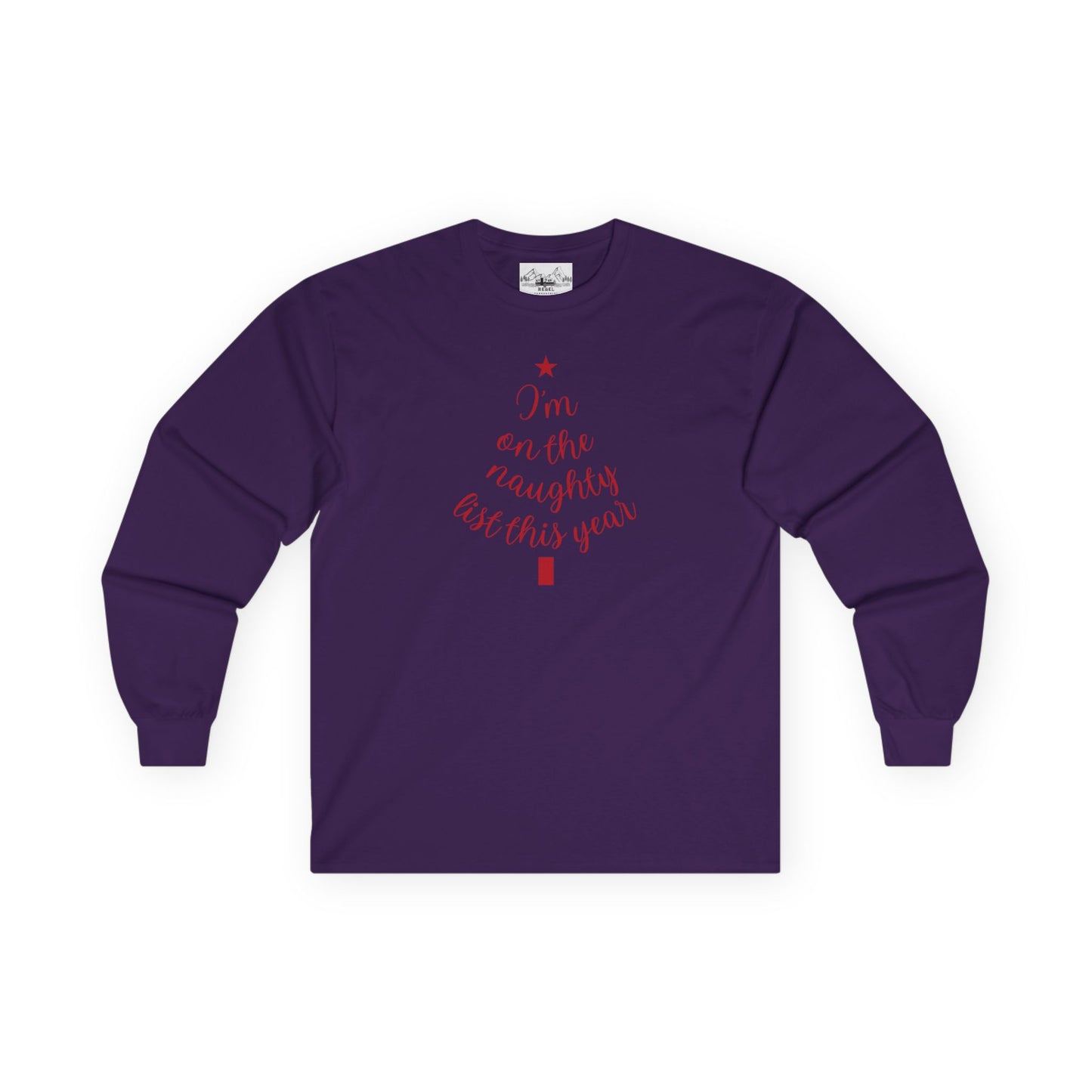 "I'm on the Naughty List This Year" Vintage Long Sleeve Tee | Cozy Tree Script