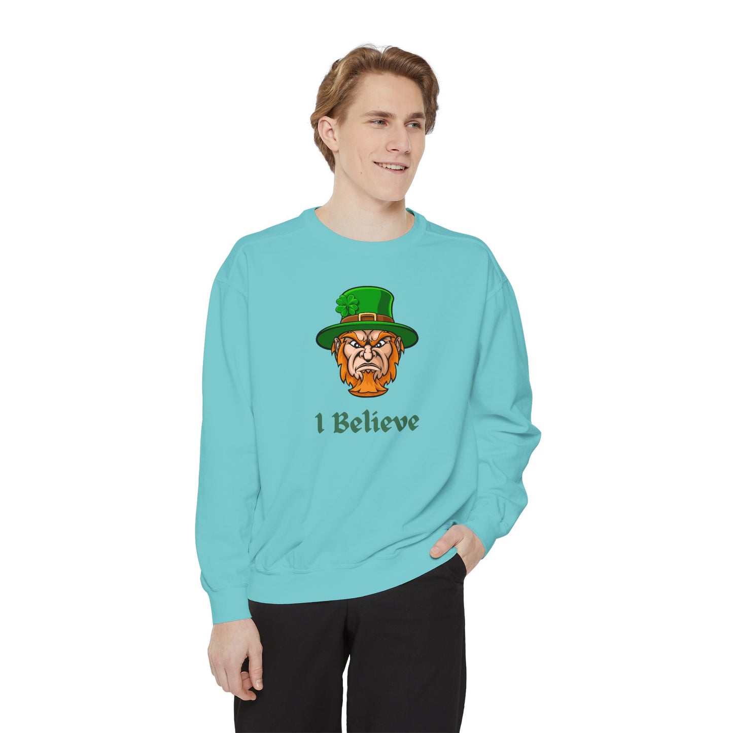"I Believe" Relaxed Fit Sweatshirt – Bold Leprechaun Graphic