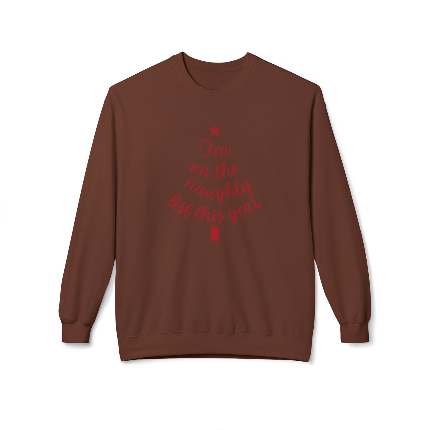 "Naughty List This Year" — Minimalist Tree Script Cozy Crewneck Sweatshirt