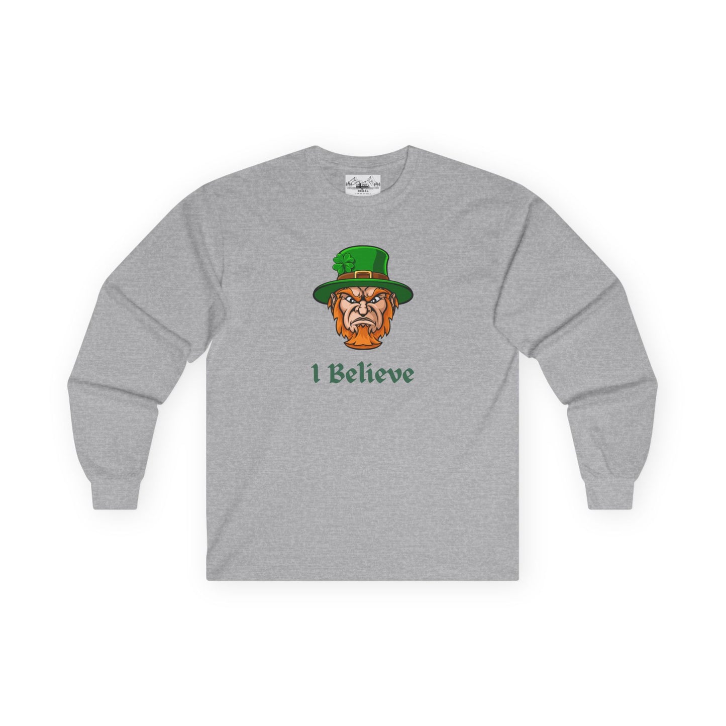 "I Believe" Long Sleeve Graphic Tee – Vintage Leprechaun Illustration