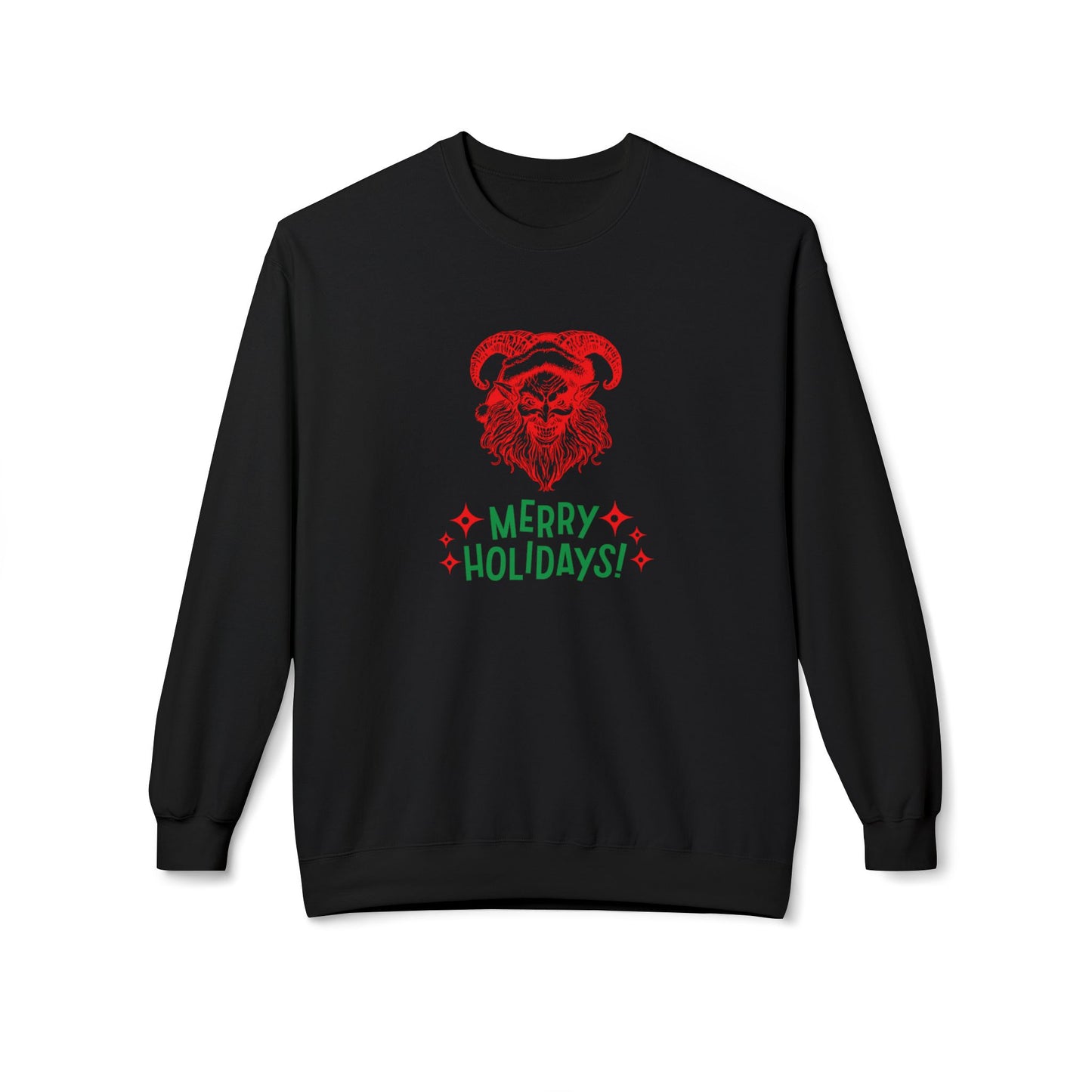 Smiling Krampus "Merry Holidays" Midweight Crewneck Sweatshirt | Cozy Fleece