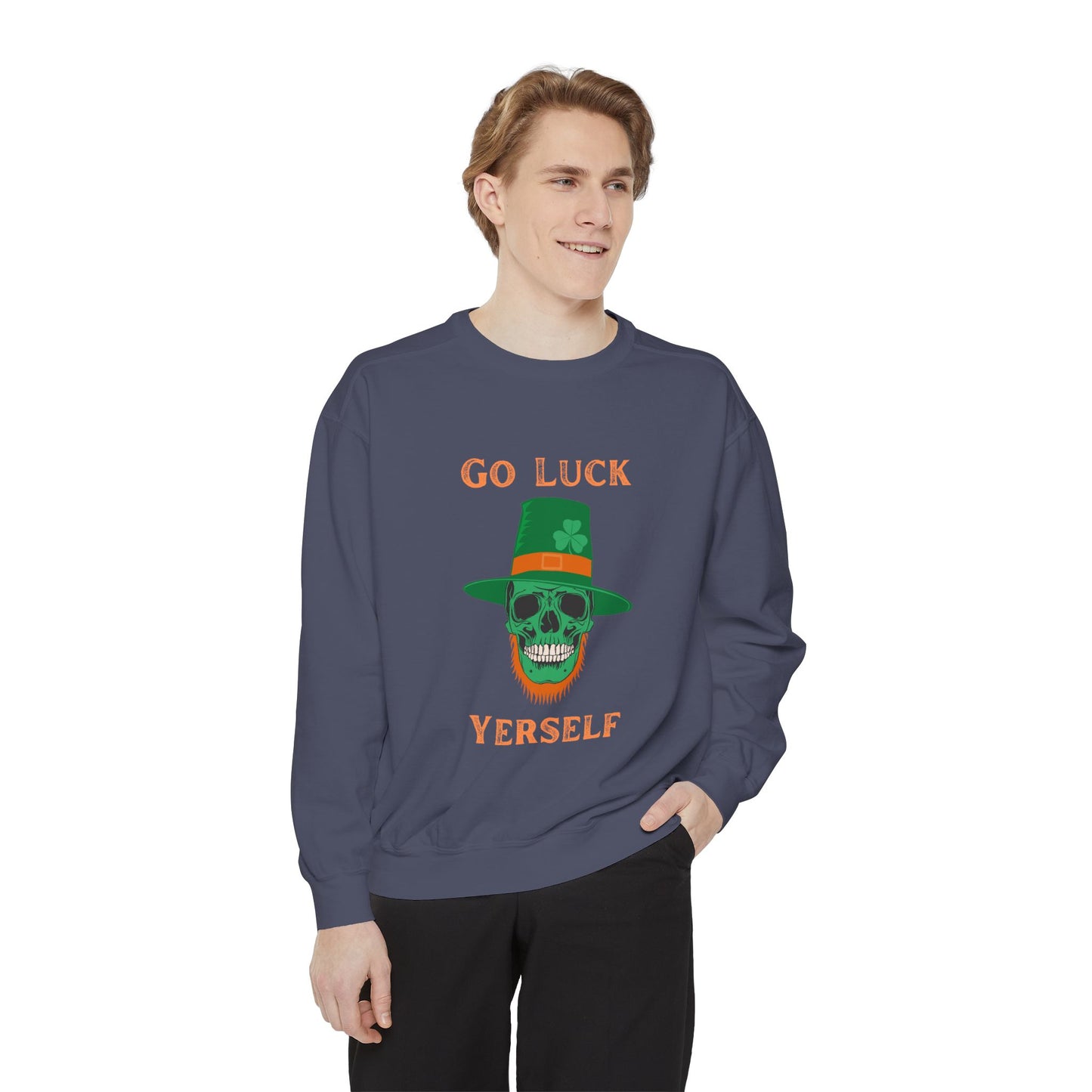 "Go Luck Yerself" Relaxed Fit Sweatshirt – Vintage Emerald Skull