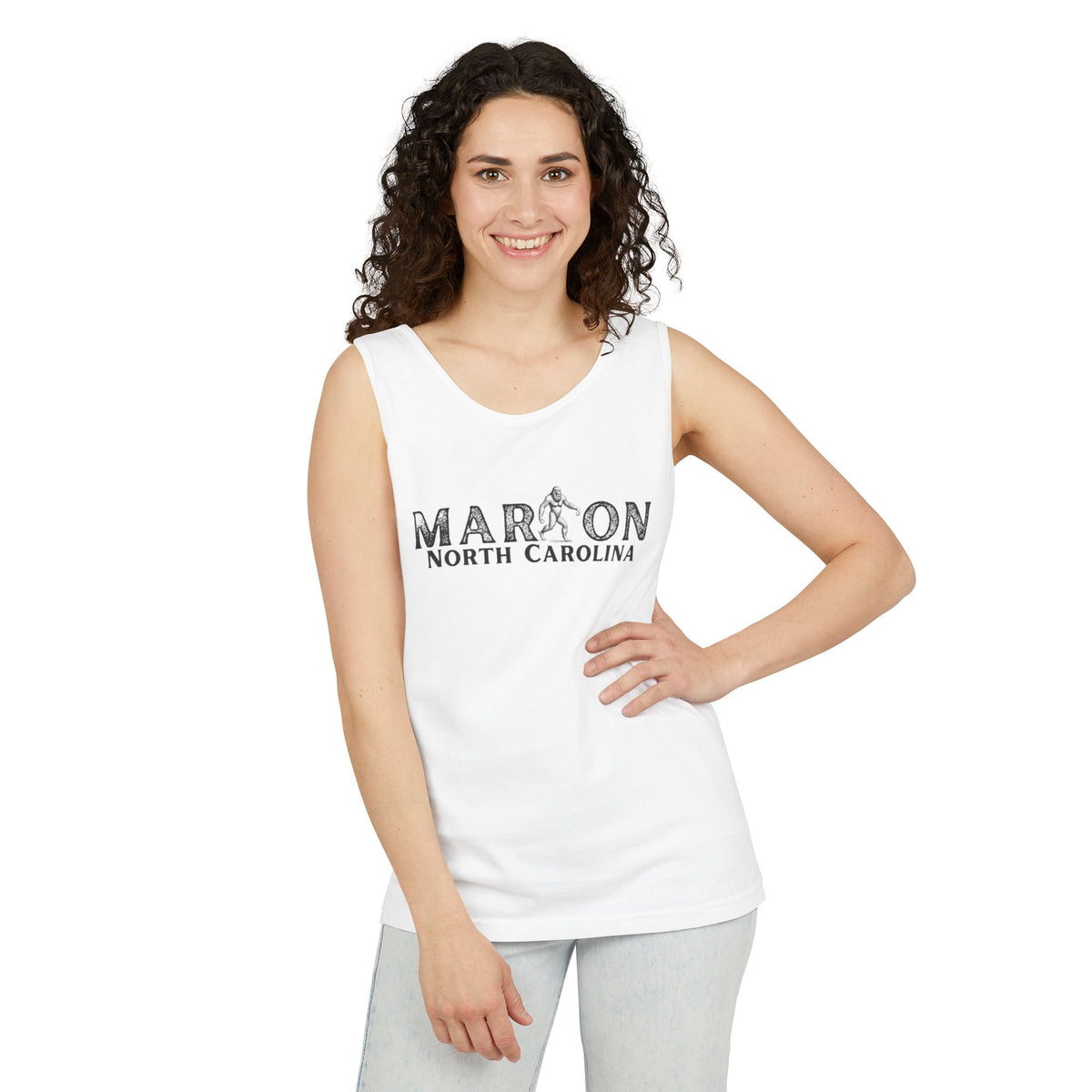 Marion, NC Bigfoot Unisex Garment-Dyed Tank Top | Sasquatch Graphic Tank