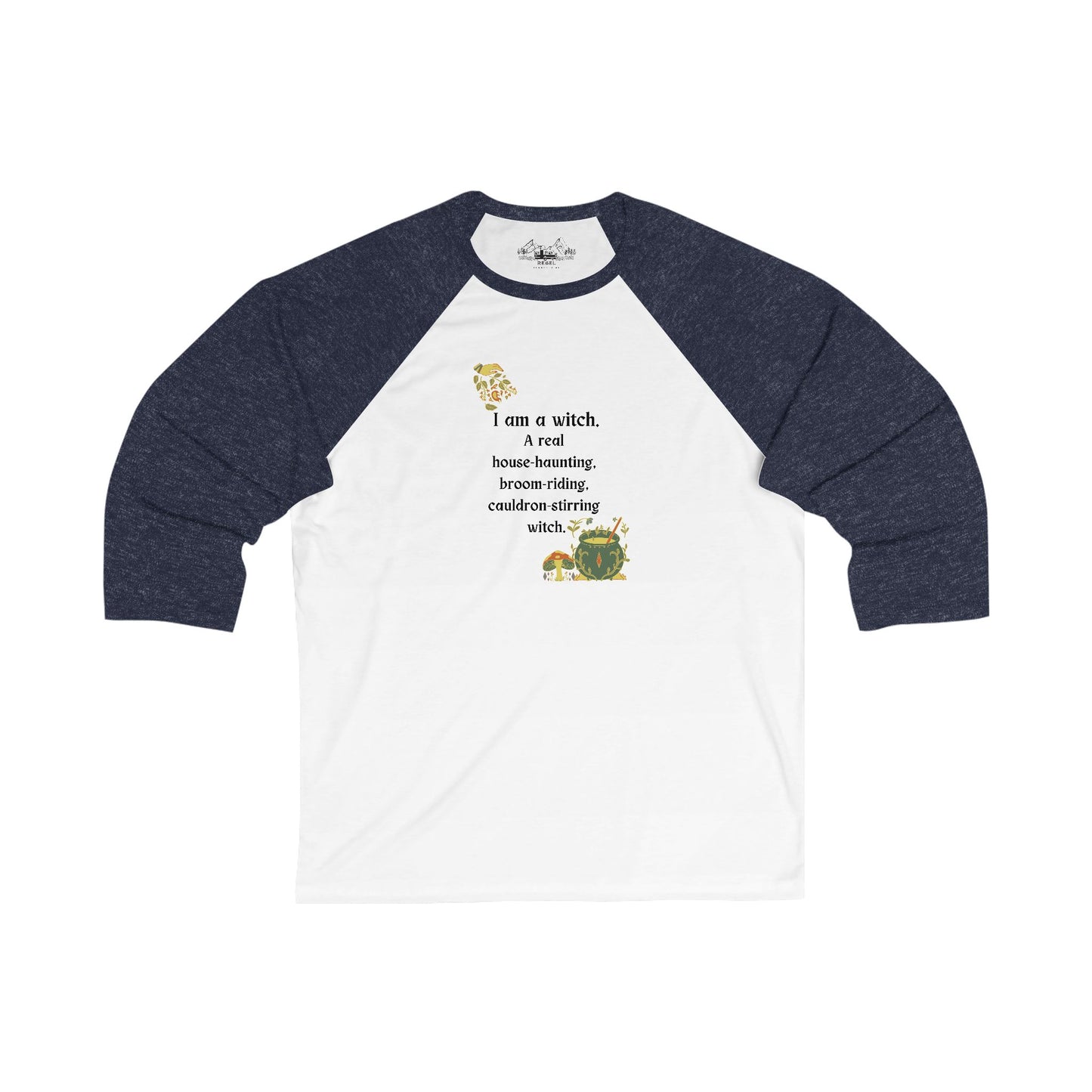 The Real Witch Cauldron & Broom 3/4 Sleeve Baseball Tee