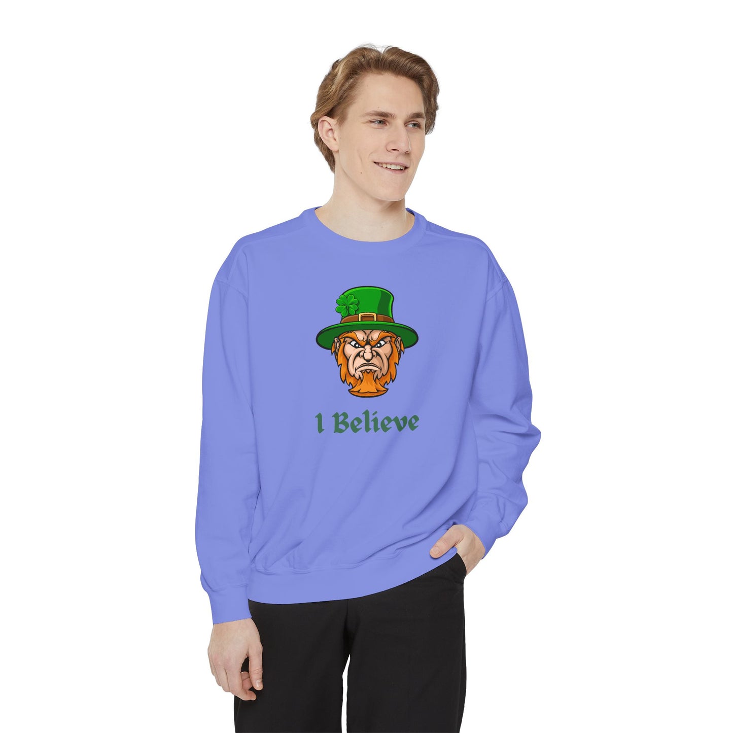 "I Believe" Relaxed Fit Sweatshirt – Bold Leprechaun Graphic