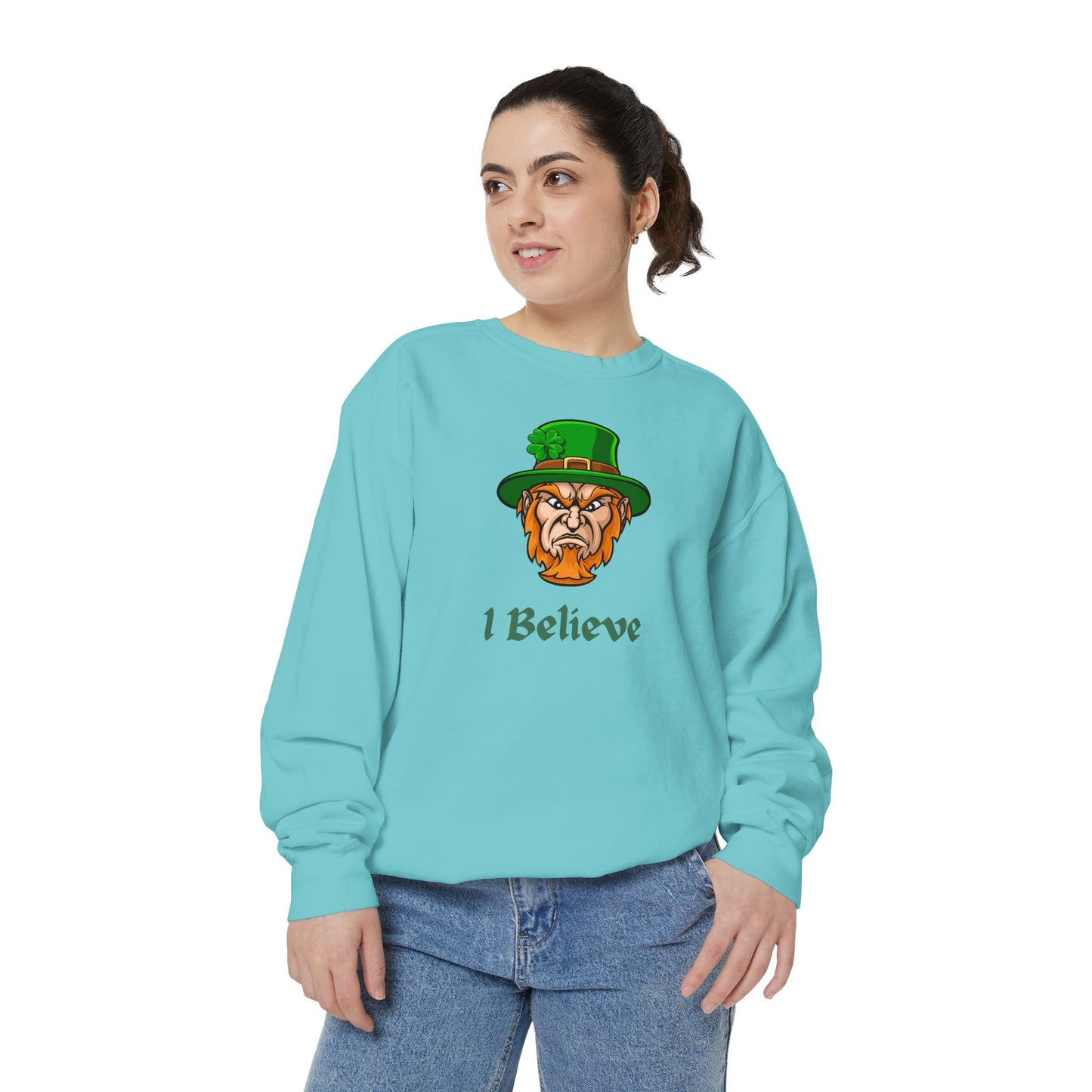 "I Believe" Relaxed Fit Sweatshirt – Bold Leprechaun Graphic
