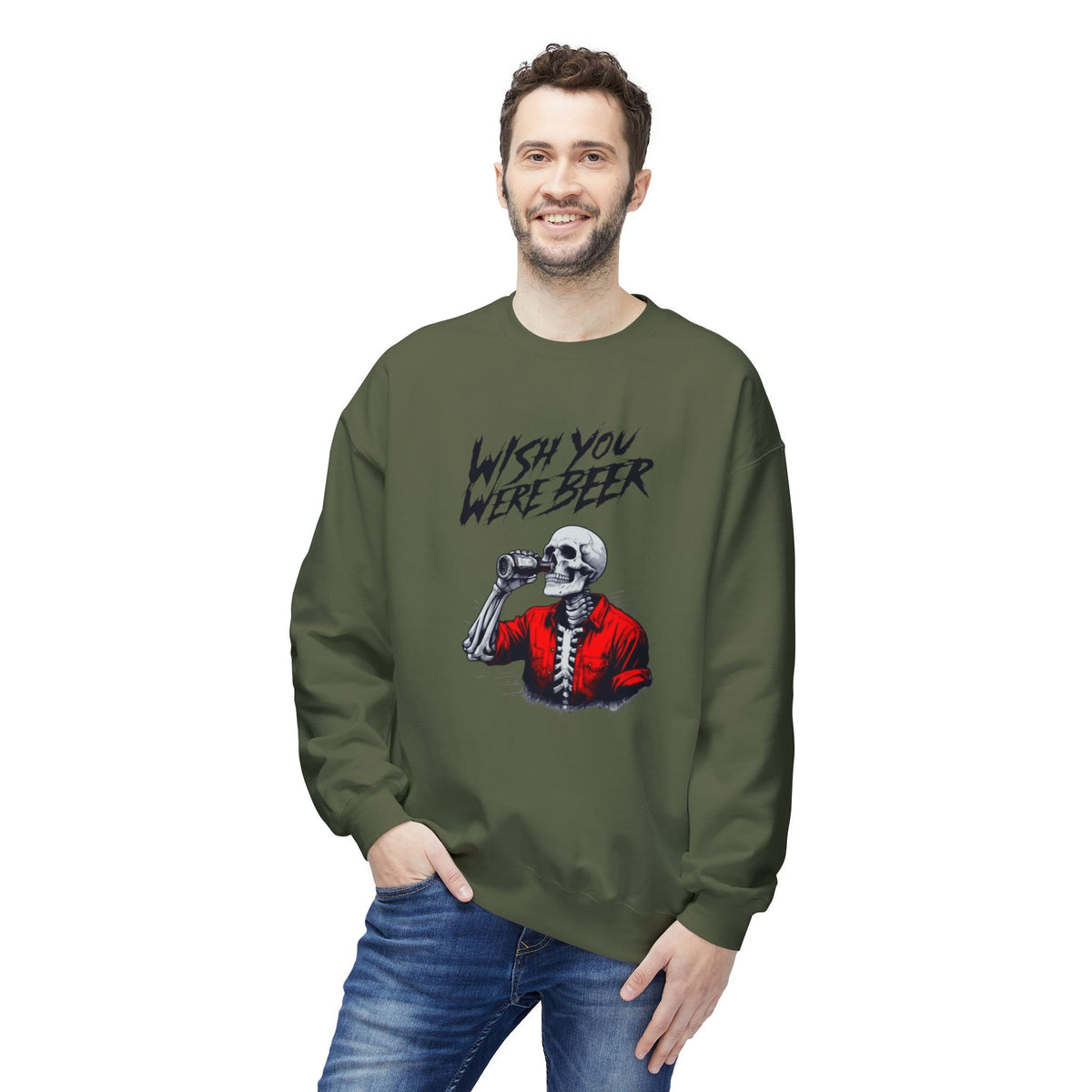 Wish You Were Beer – Skeleton Crewneck Sweatshirt