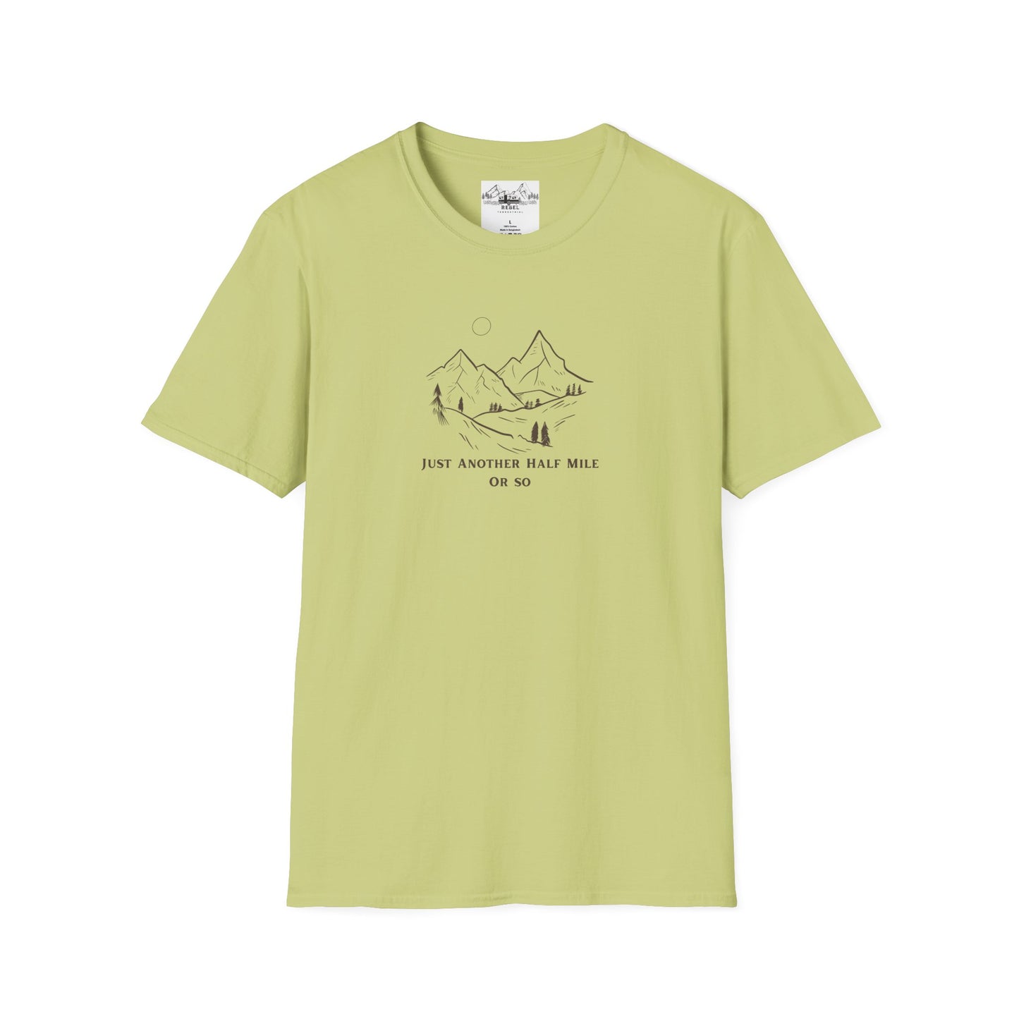 Just Another Half Mile or So | Minimalist Mountain Scene Unisex Softstyle T-Shirt