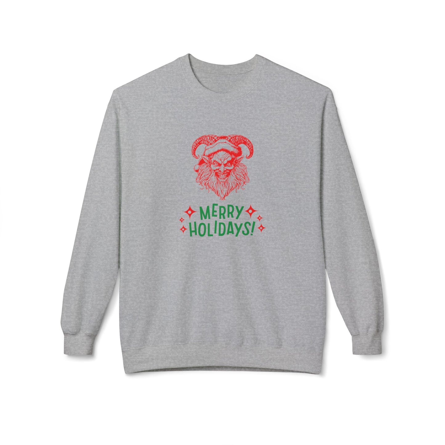 Smiling Krampus "Merry Holidays" Midweight Crewneck Sweatshirt | Cozy Fleece