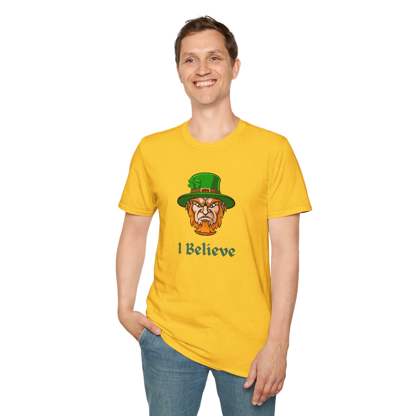 "I Believe" Angry Leprechaun Graphic Tee – Playful Celtic Spirit
