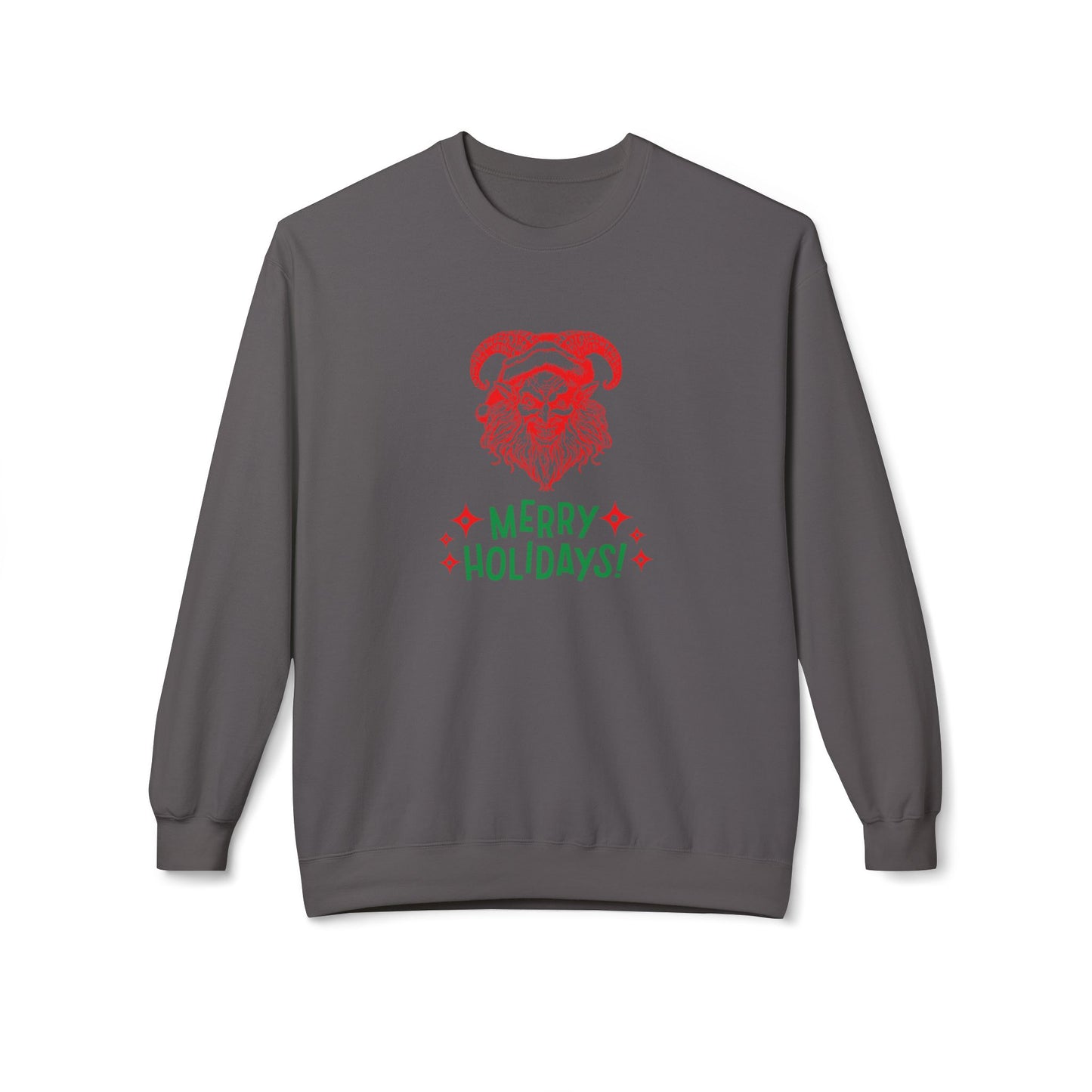 Smiling Krampus "Merry Holidays" Midweight Crewneck Sweatshirt | Cozy Fleece