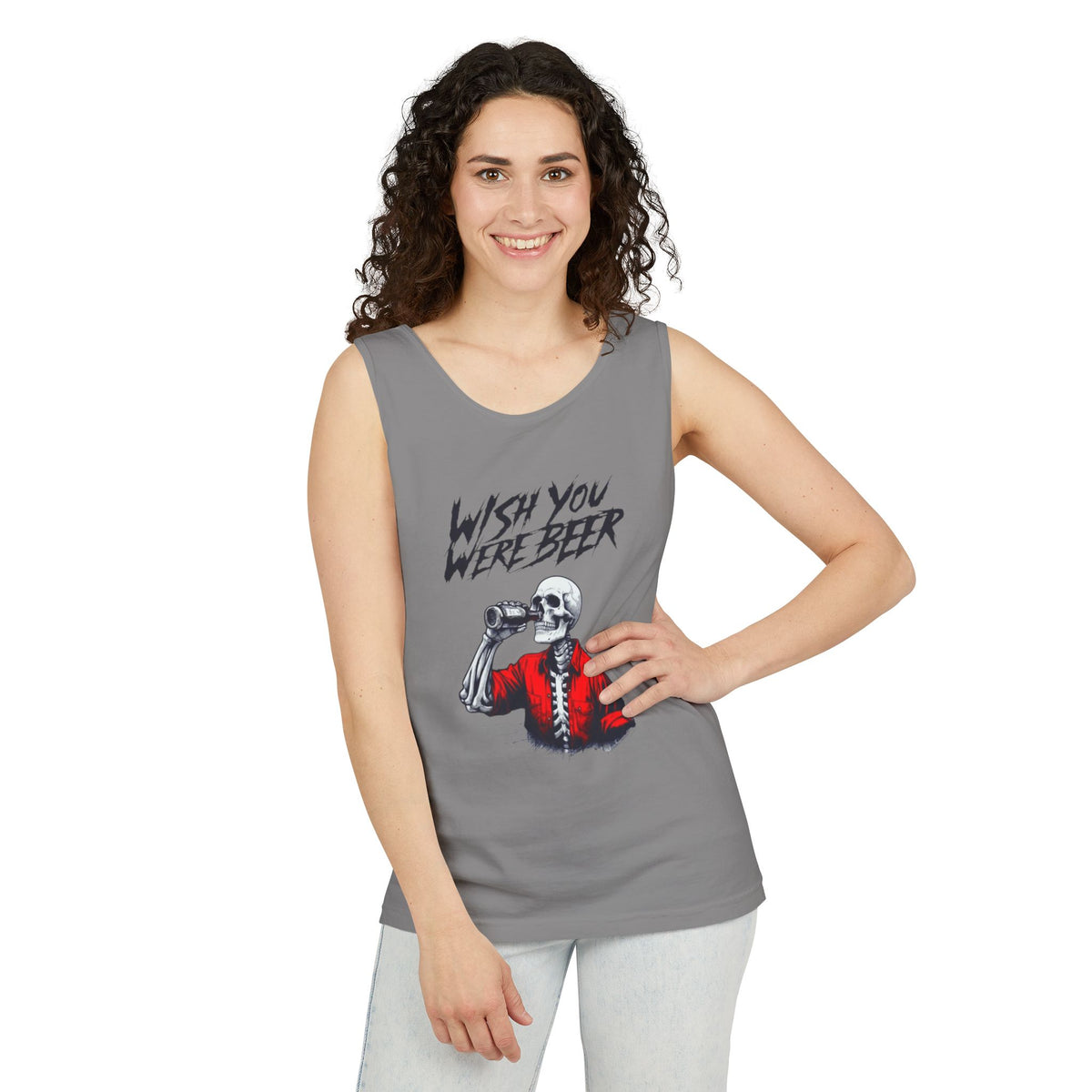Wish You Were Beer – Funny Skeleton Tank Top
