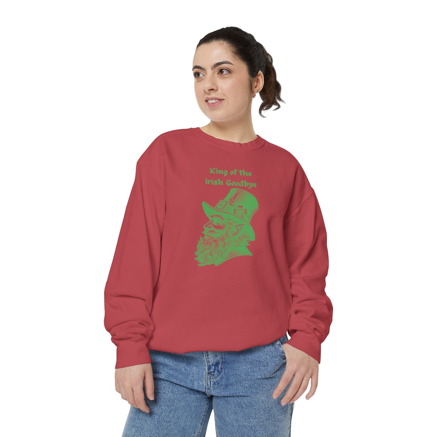 "King of the Irish Goodbye" Relaxed Fit Sweatshirt – Vintage Green Graphic