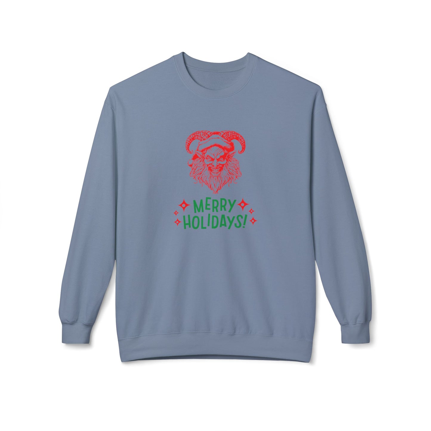 Smiling Krampus "Merry Holidays" Midweight Crewneck Sweatshirt | Cozy Fleece