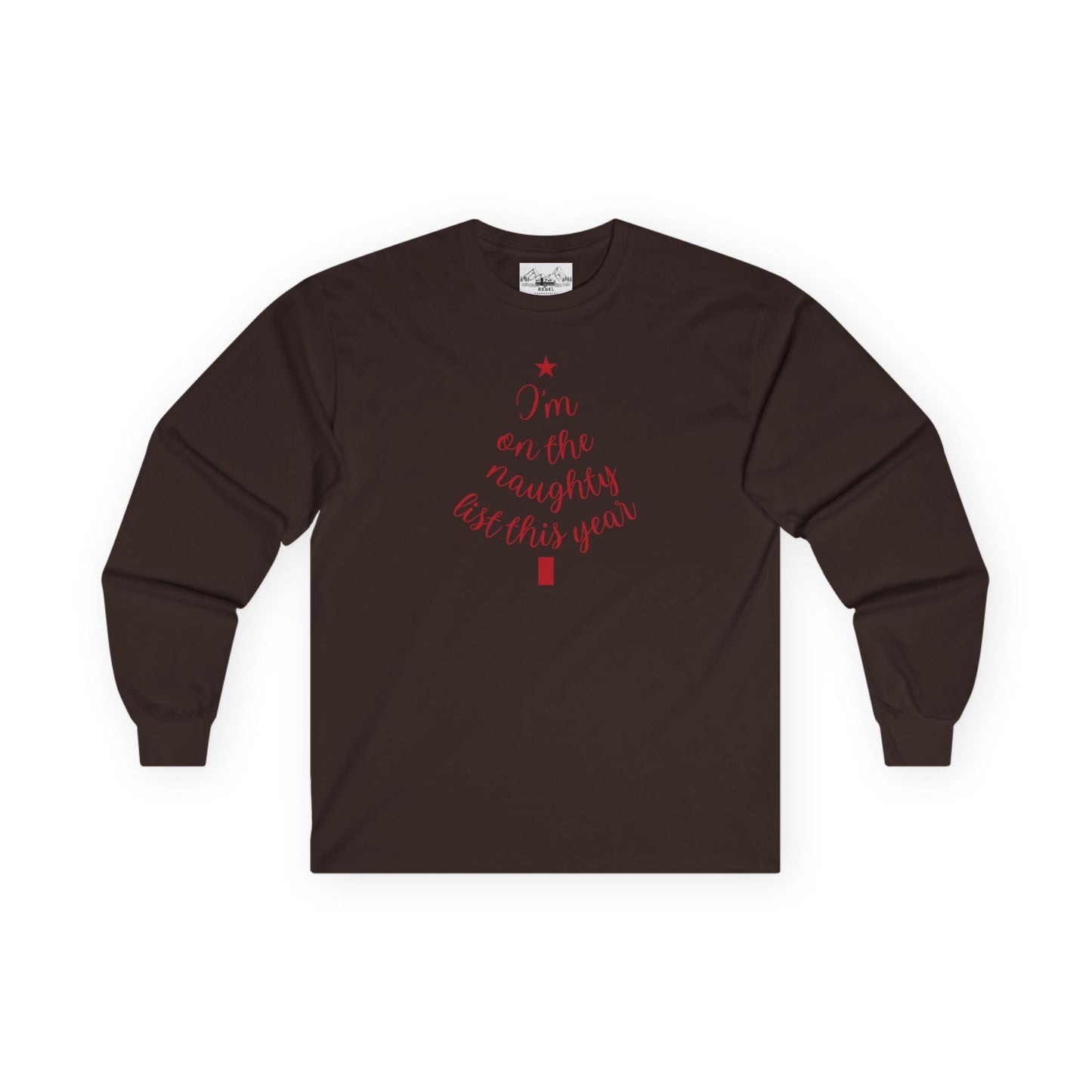 "I'm on the Naughty List This Year" Vintage Long Sleeve Tee | Cozy Tree Script