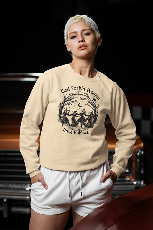 "God Forbid, Women Have Hobbies" Unisex Midweight Fleece Crewneck Sweatshirt