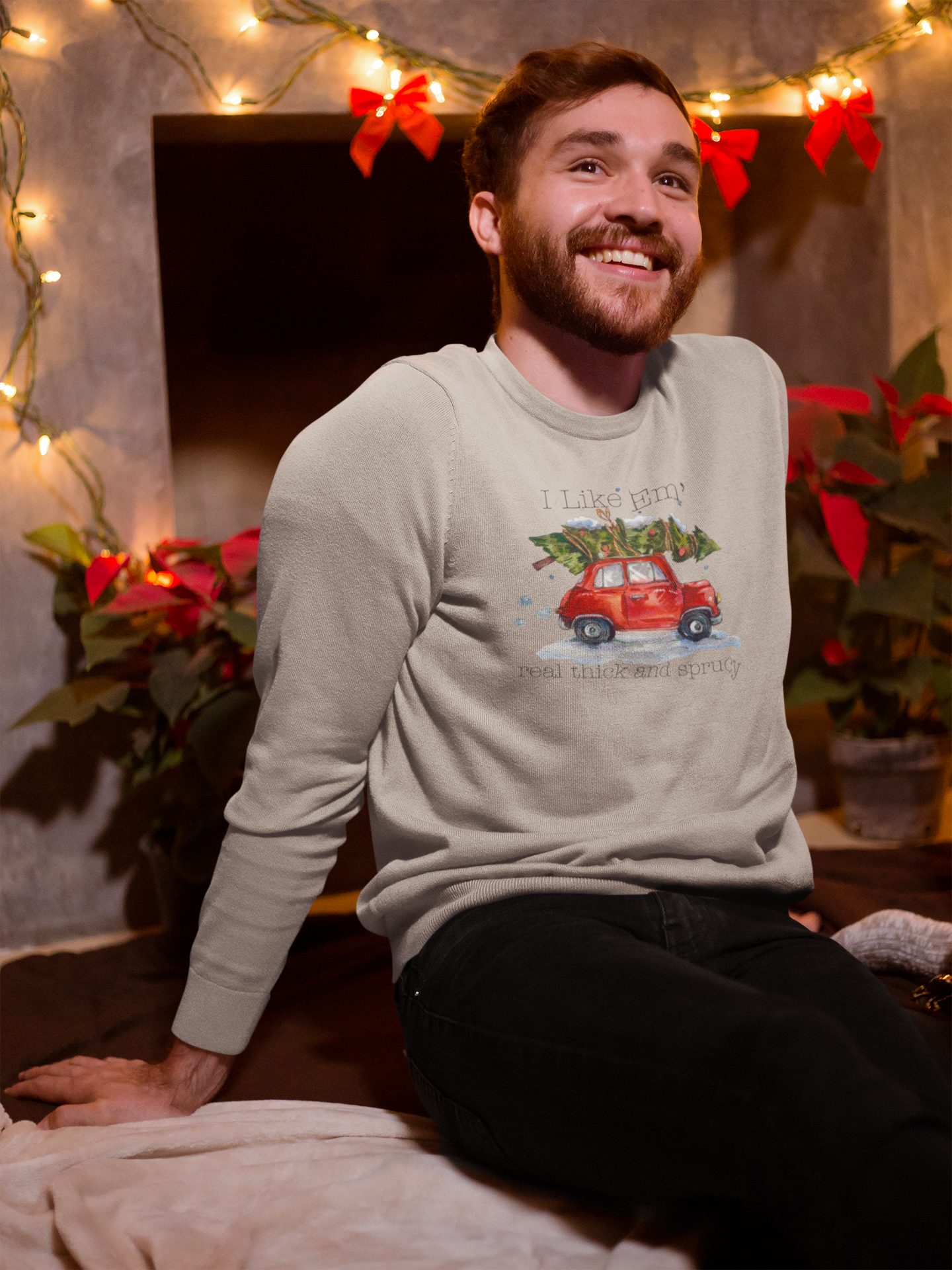 I Like 'Em Real Thick and Sprucy Midweight Crewneck Sweatshirt | Cozy Watercolor Car
