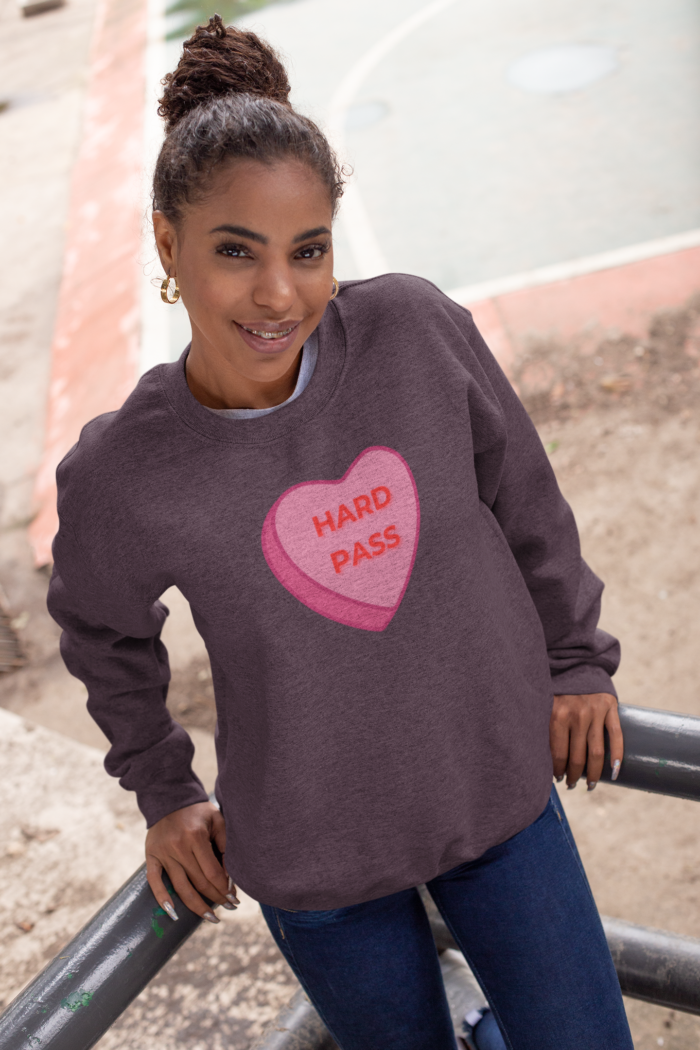 Hard Pass Candy Heart Color Blast Sweatshirt