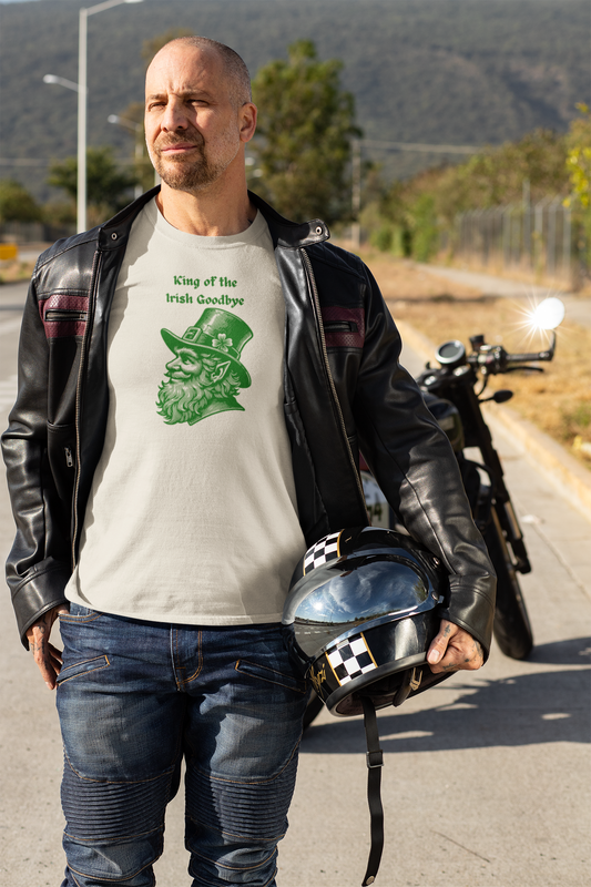 "King of the Irish Goodbye" Graphic Tee – Vintage Leprechaun Portrait
