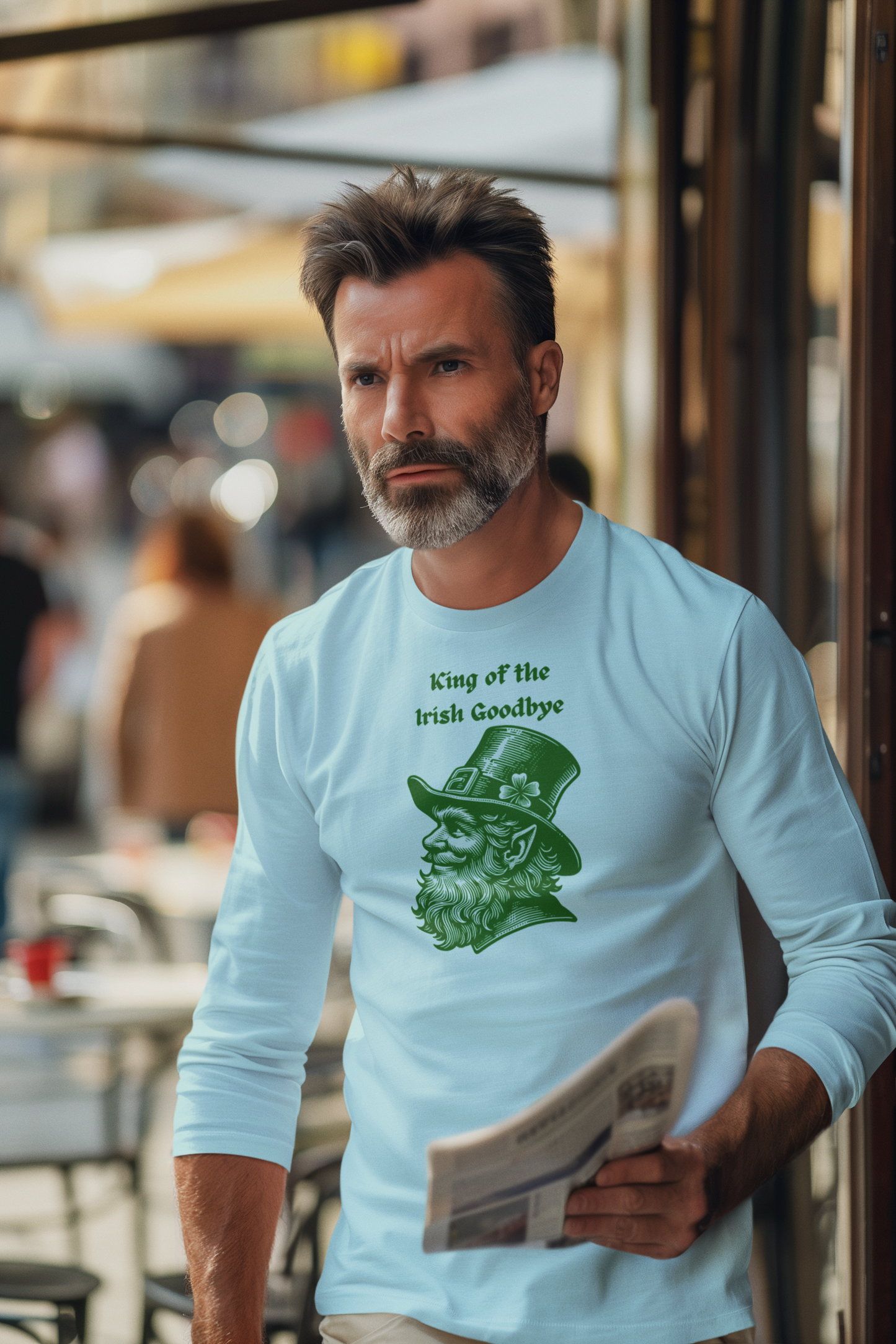 "King of the Irish Goodbye" Long Sleeve Tee – Hand-Drawn Leprechaun Graphic