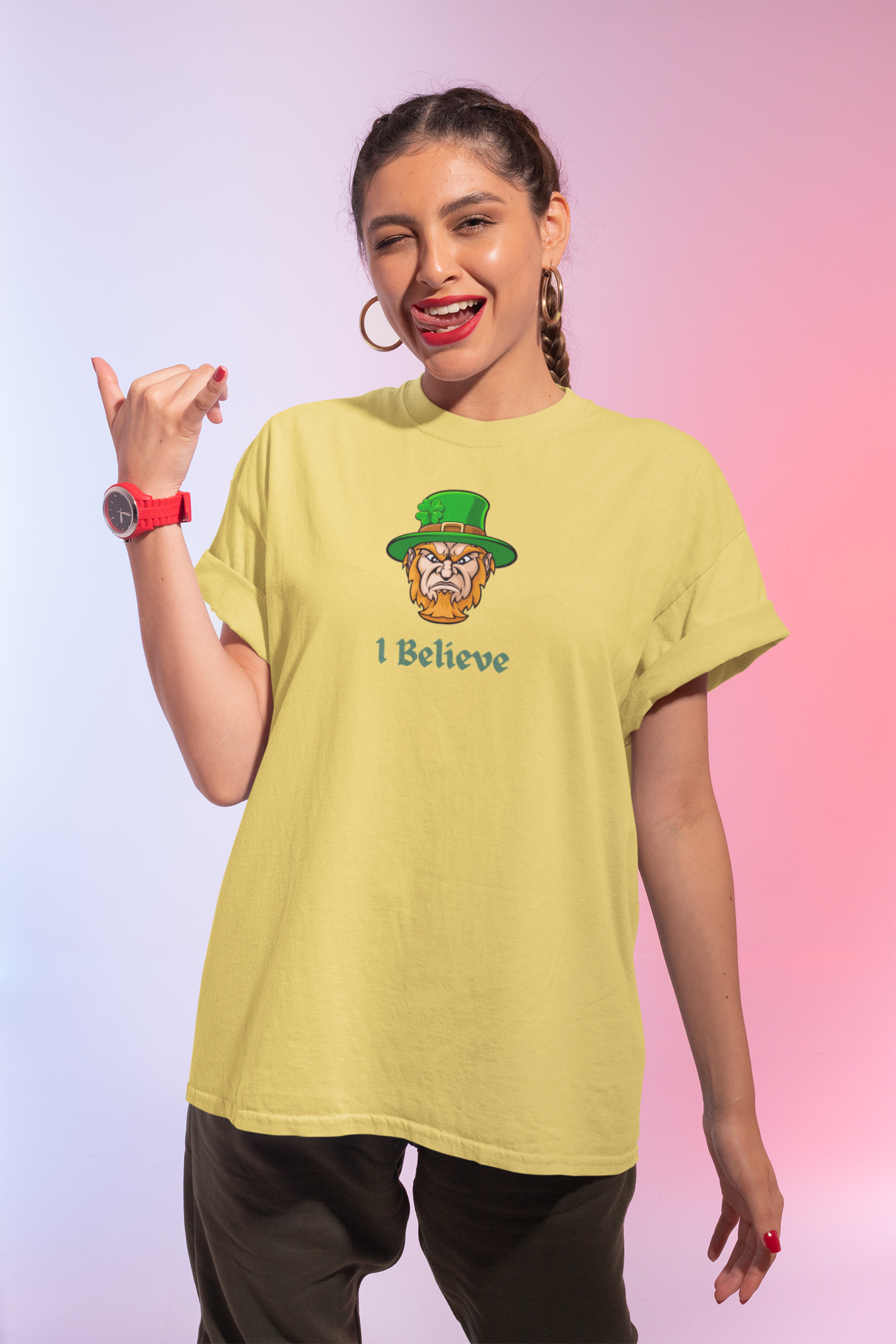 "I Believe" Angry Leprechaun Graphic Tee – Playful Celtic Spirit