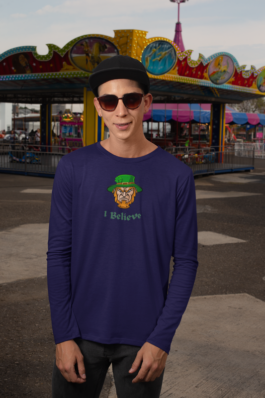 "I Believe" Long Sleeve Graphic Tee – Vintage Leprechaun Illustration